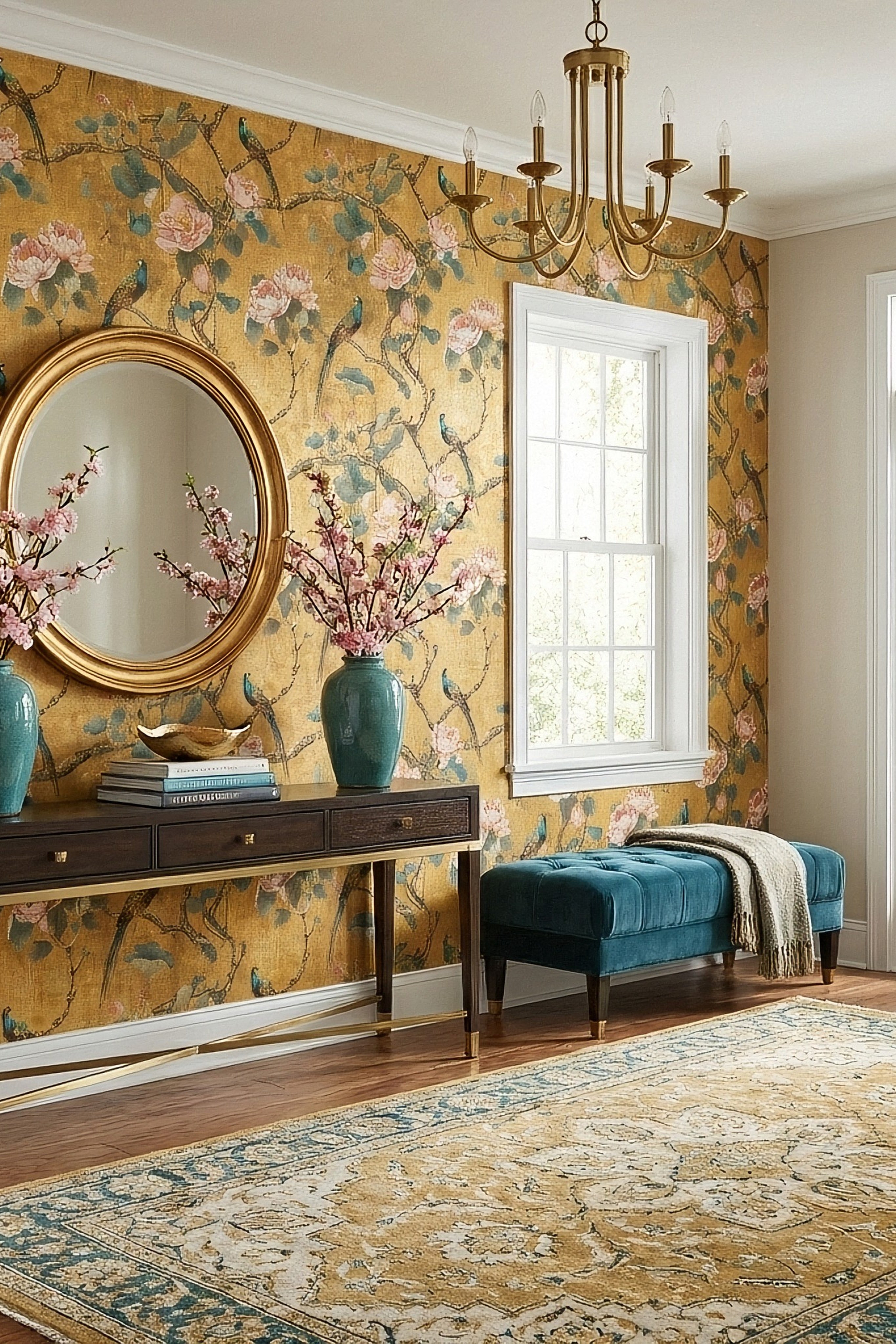 Golden Garden wallpaper shown in an entryway