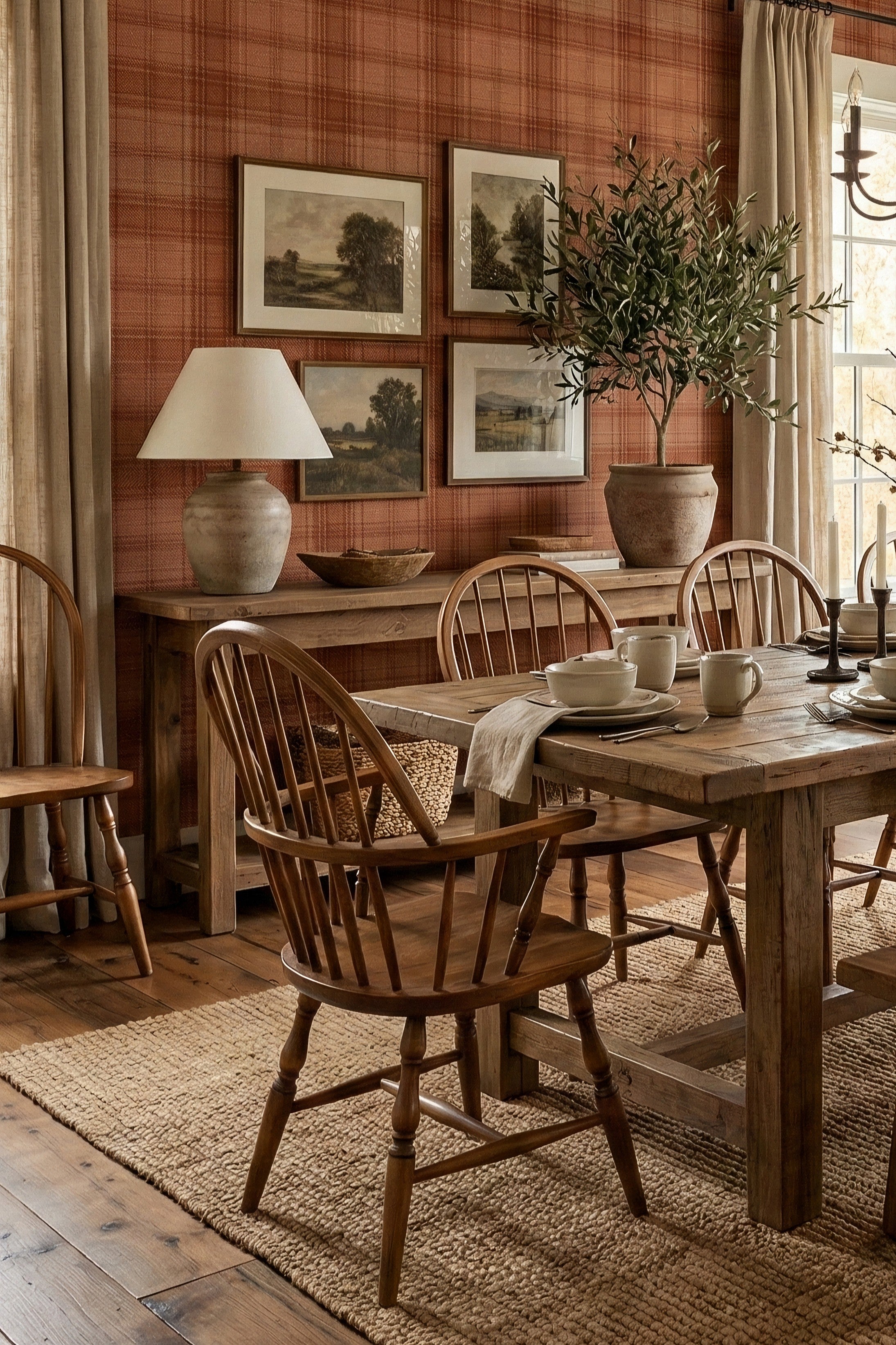 Rust Flannel wallpaper shown in a dining room