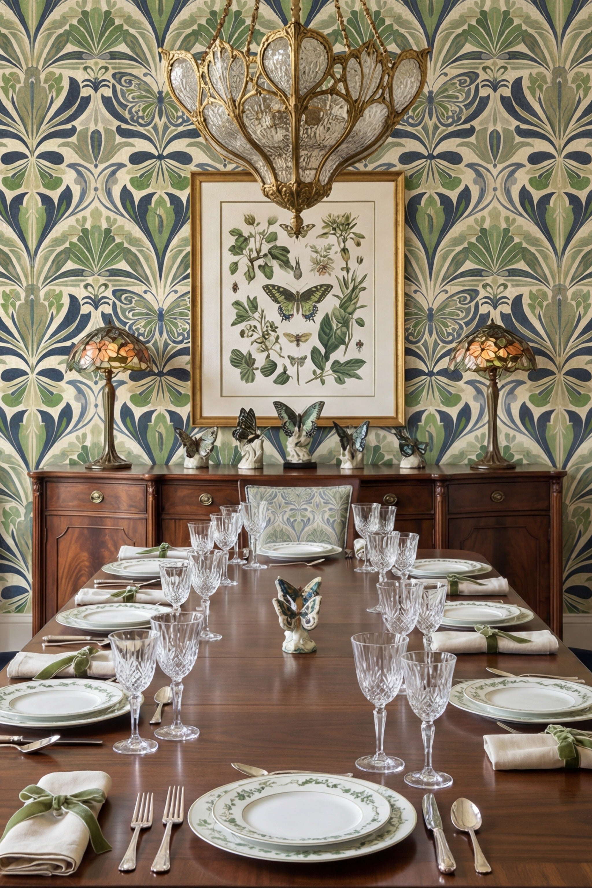 Forest Flutter wallpaper shown in a dining room