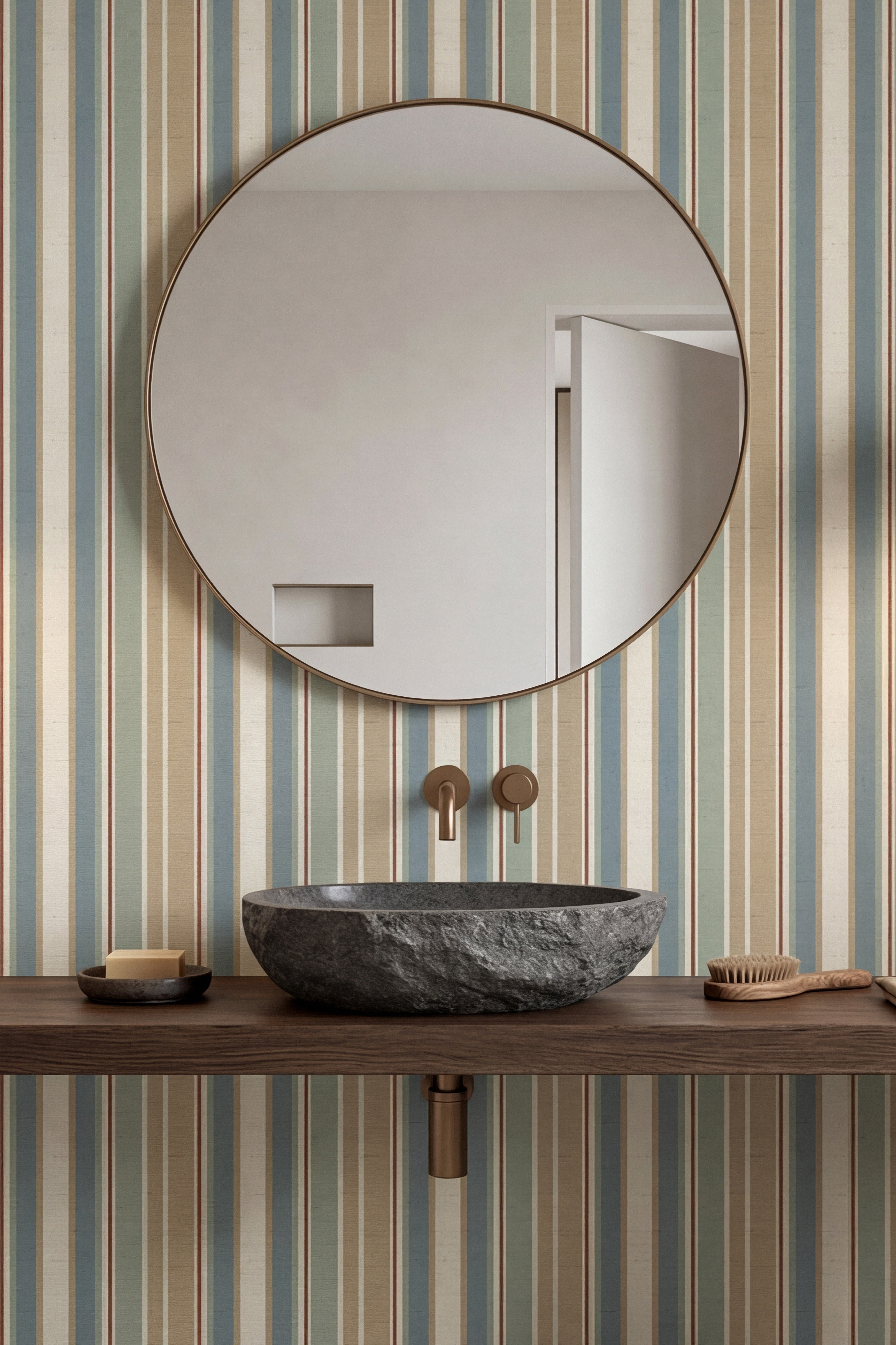 Zen Stripe wallpaper shown in a powder room