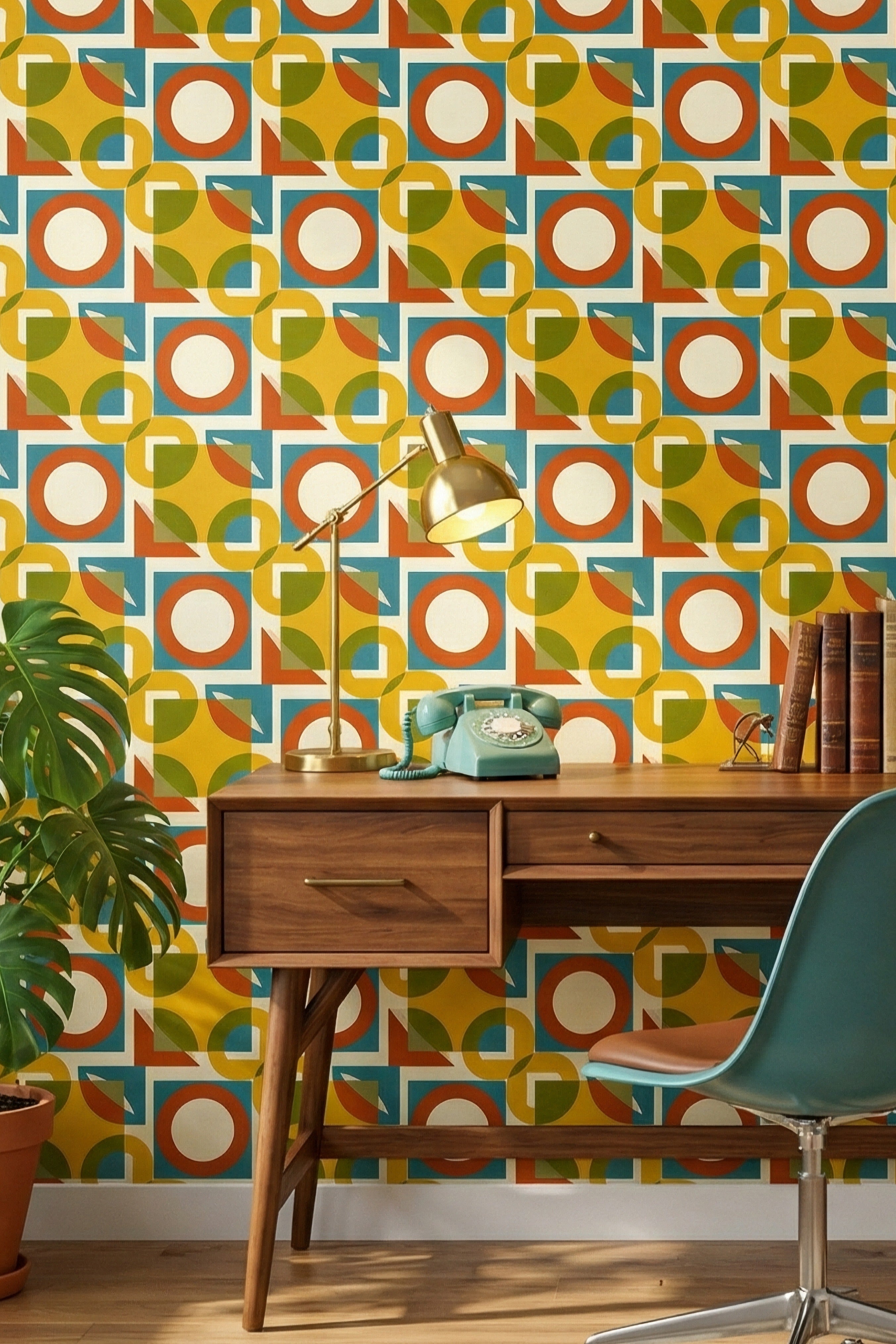 Sunny Mod wallpaper shown in a home office