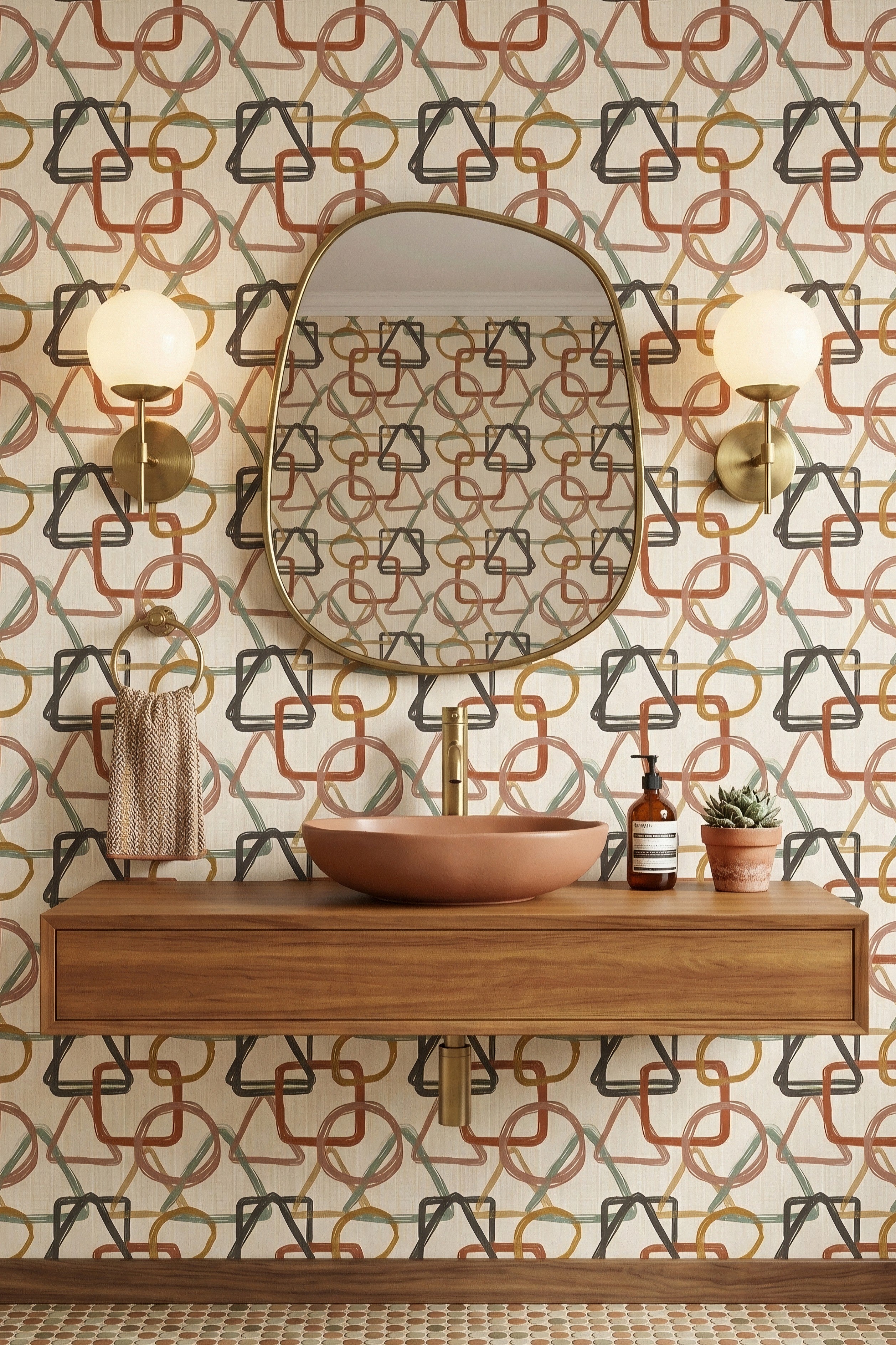 Terra Funk wallpaper shown in a powder room