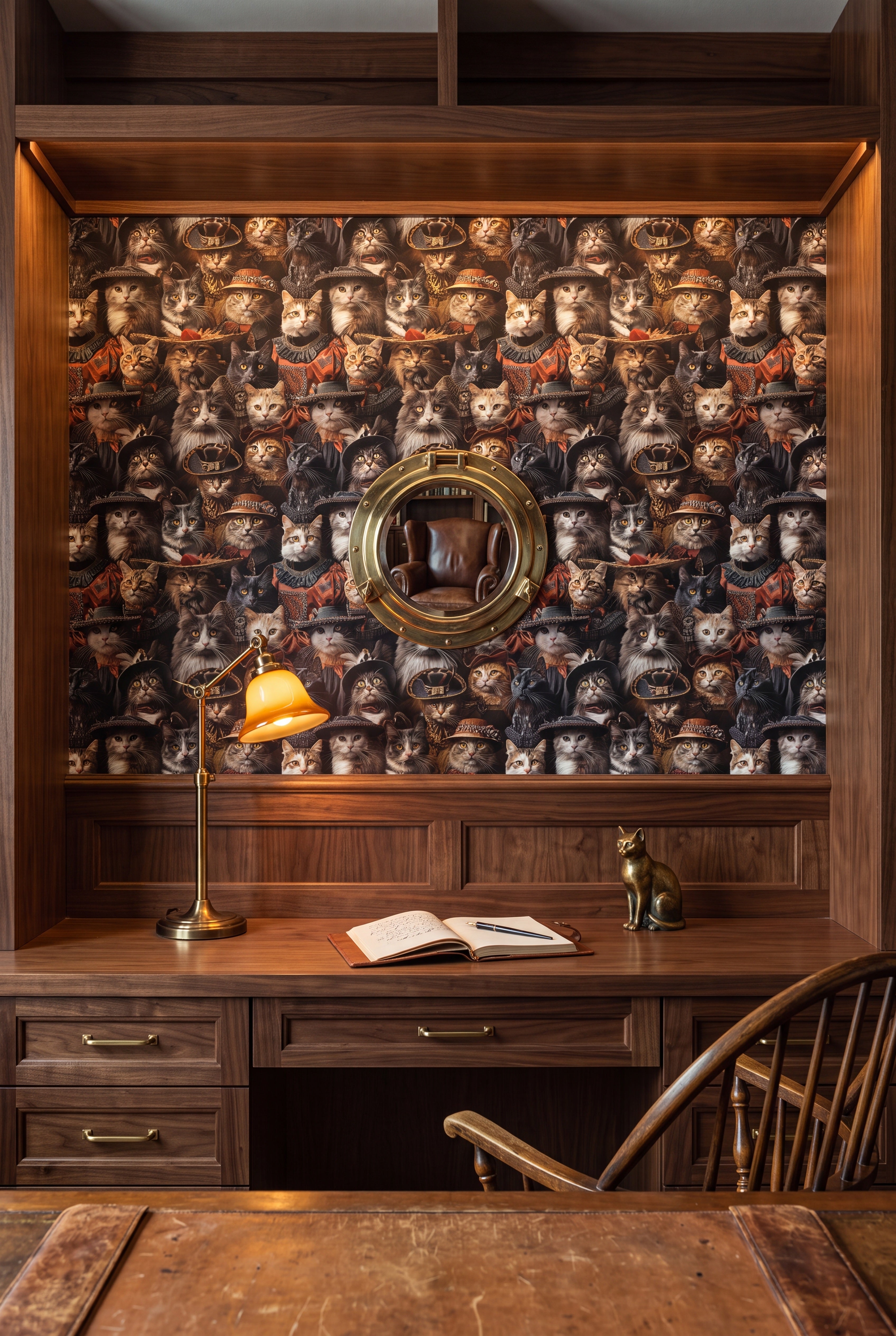 Velvet Whiskers wallpaper shown in a home office