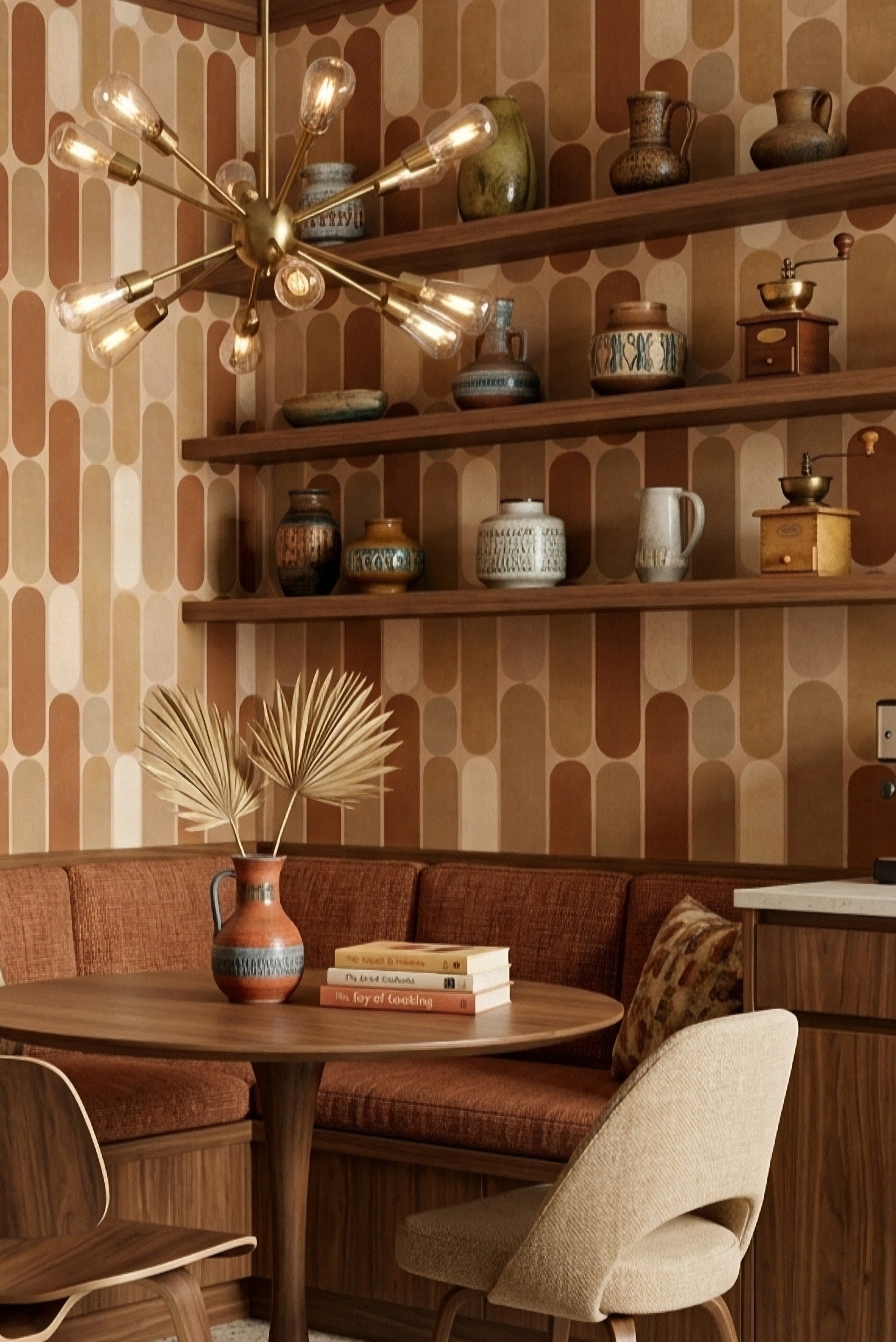 Earthen Mod wallpaper shown in a kitchen nook