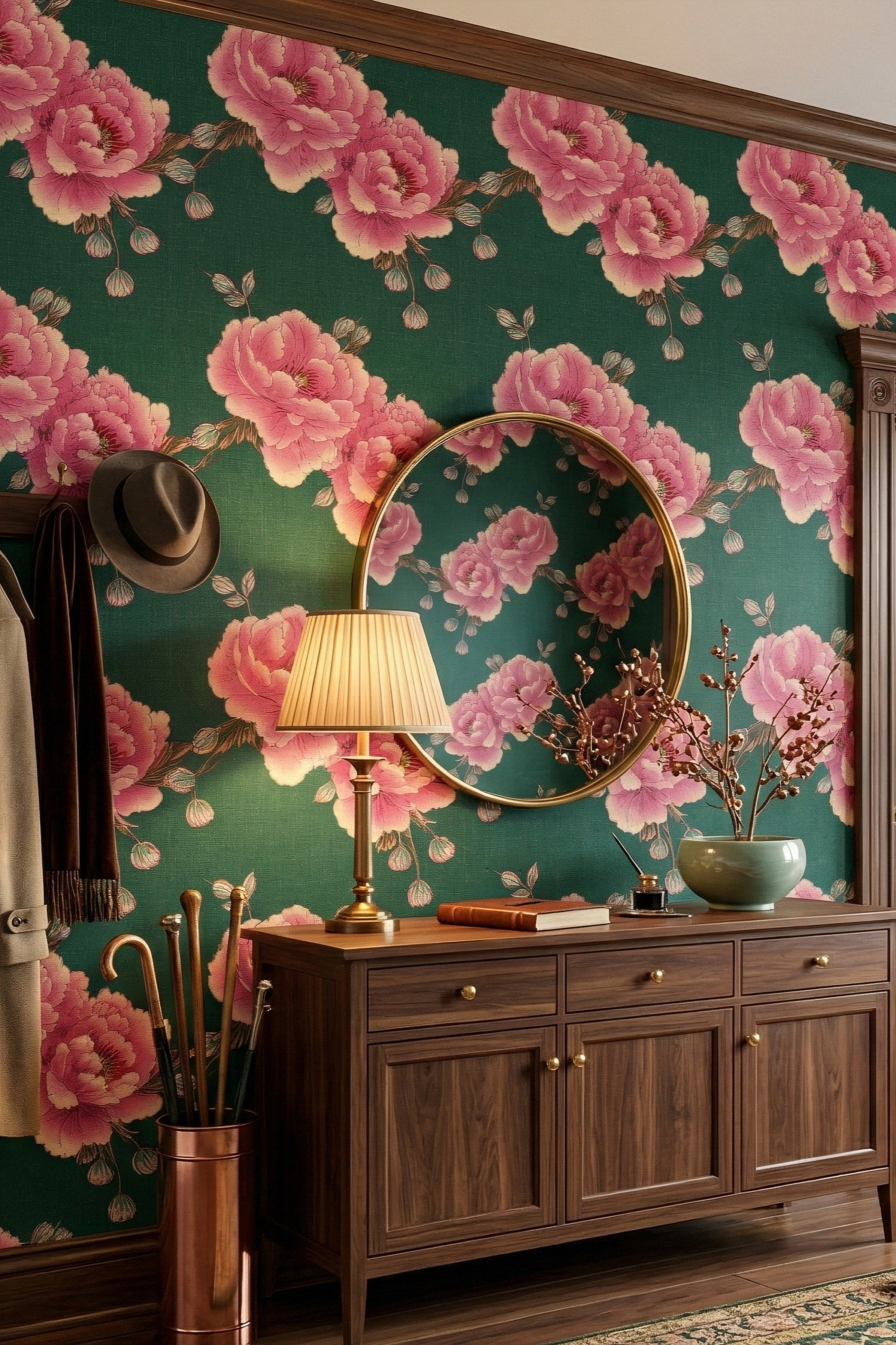 Garden Party wallpaper shown in an entryway