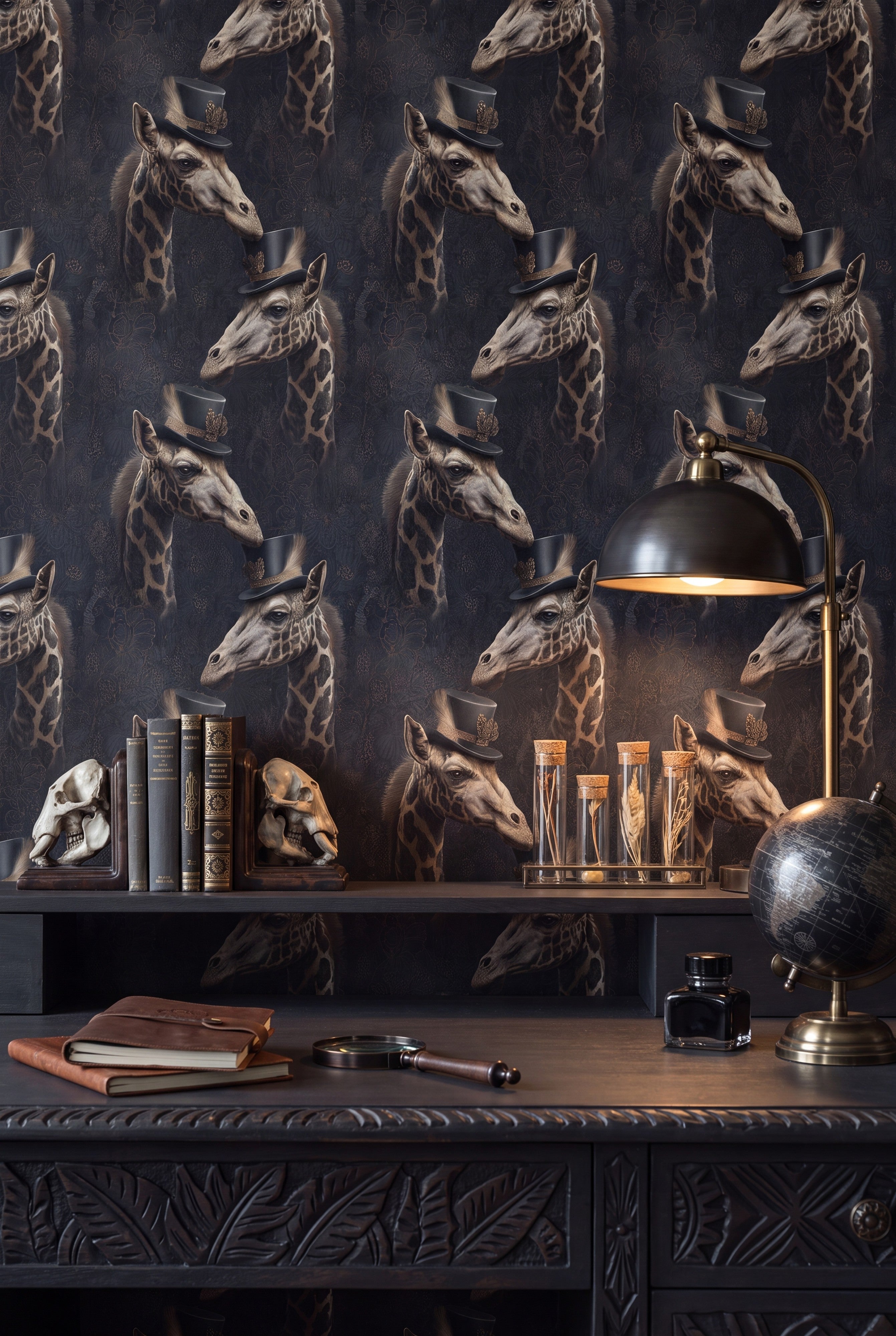 High Society wallpaper shown in a home office