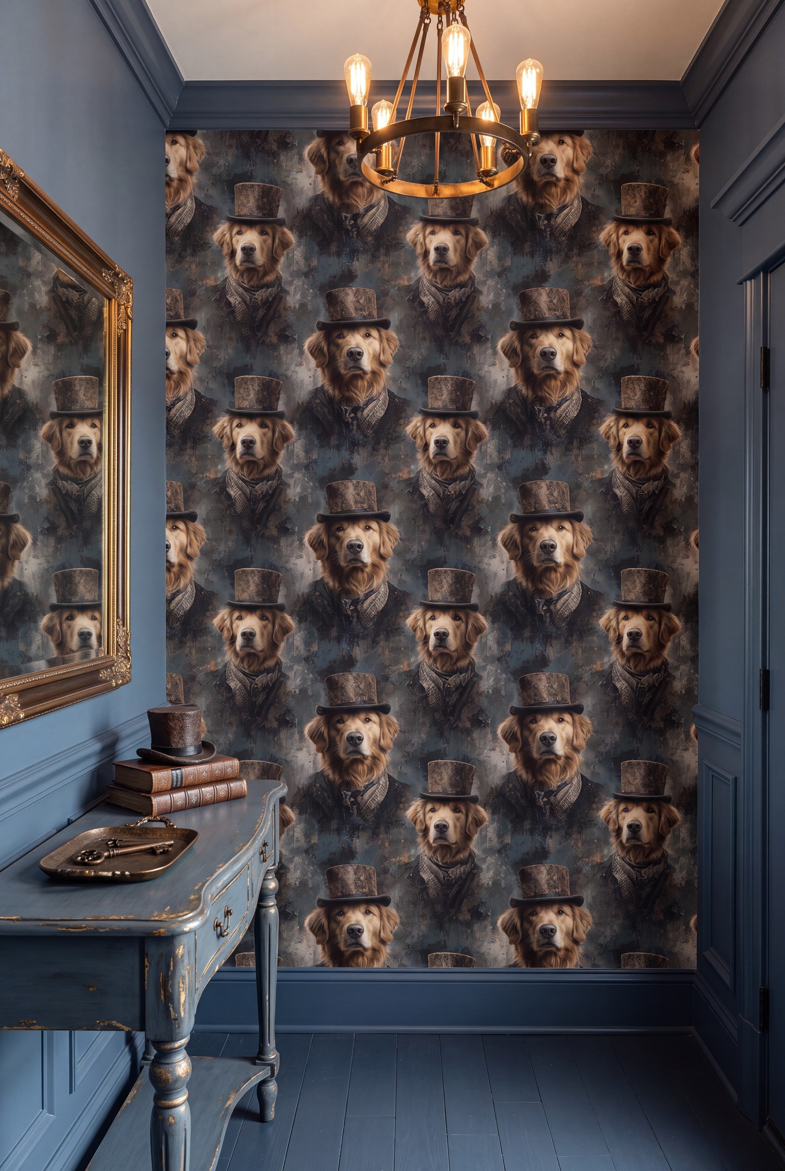 Good Boy Esquire wallpaper shown in an entryway