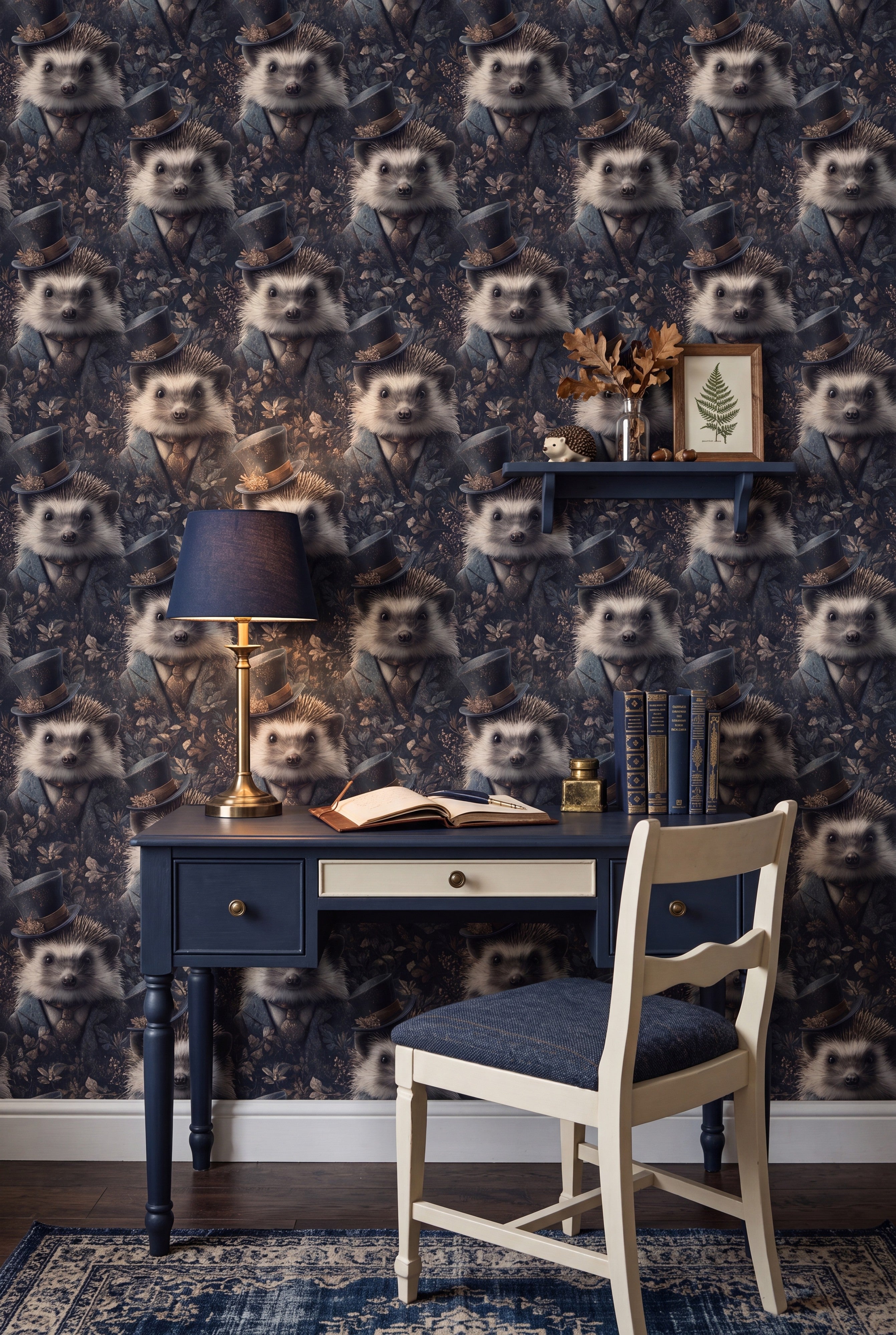 Thistle Crown wallpaper shown in a home office