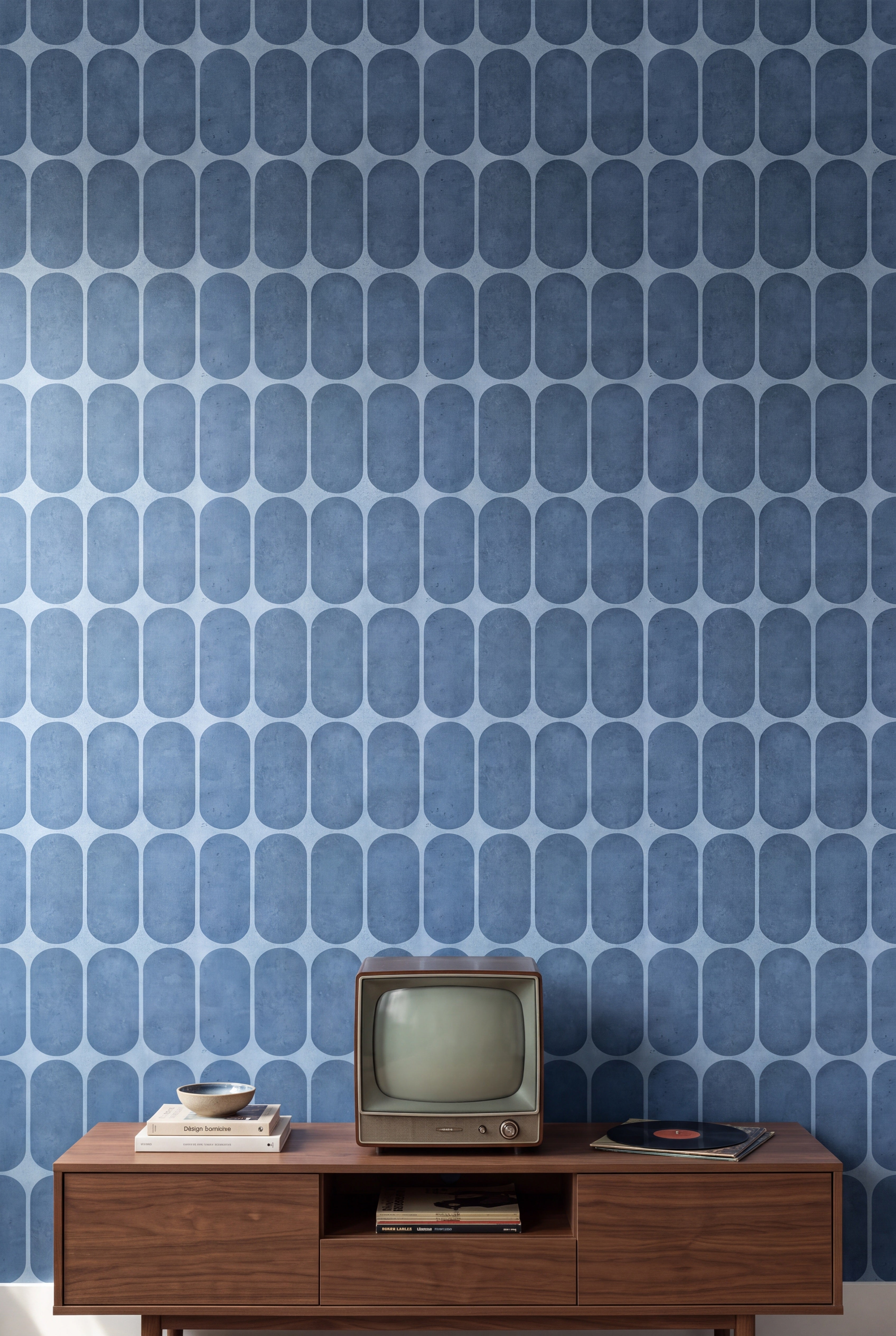 Slate Arcade wallpaper shown in a media room