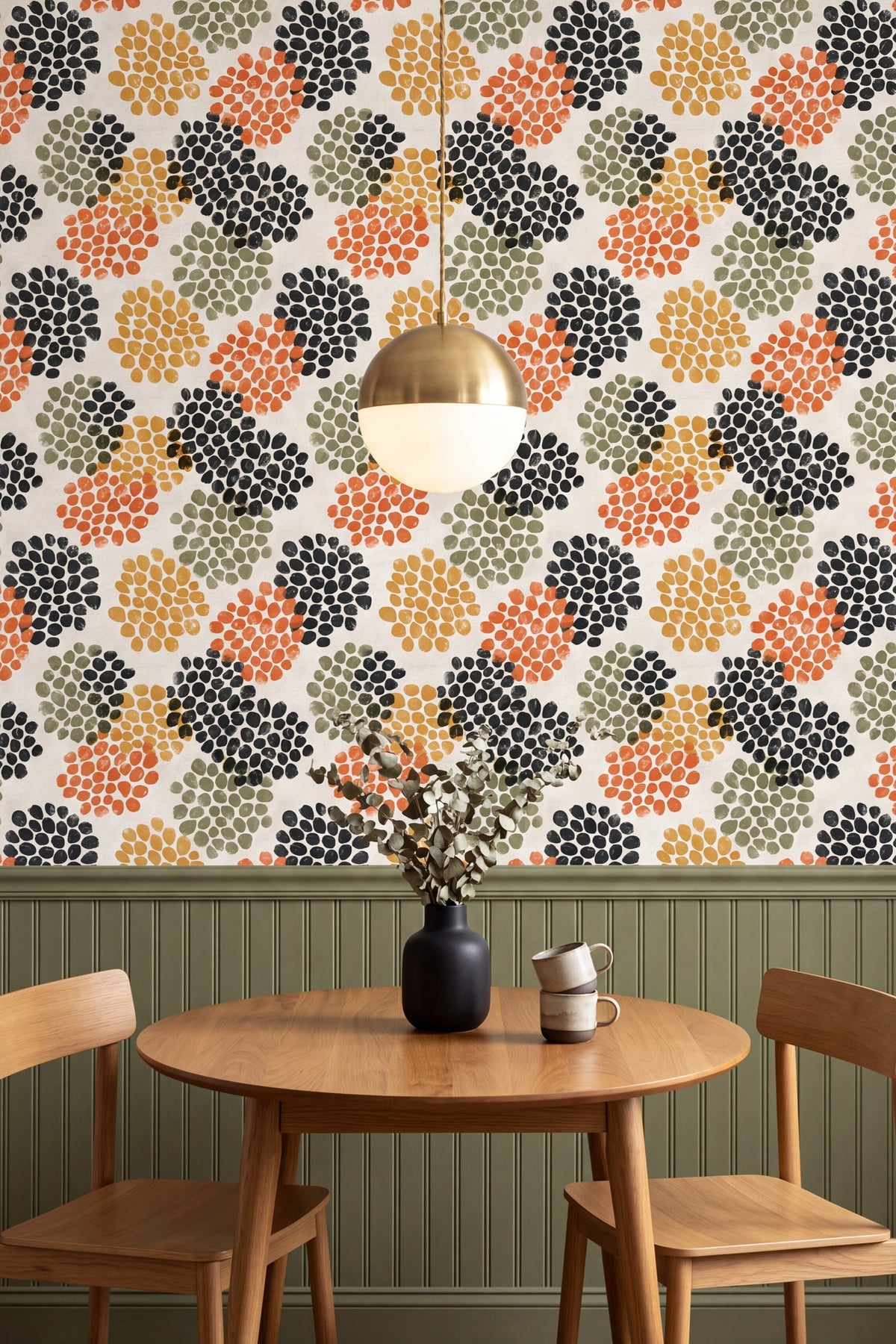Seedpod wallpaper shown in a kitchen breakfast nook