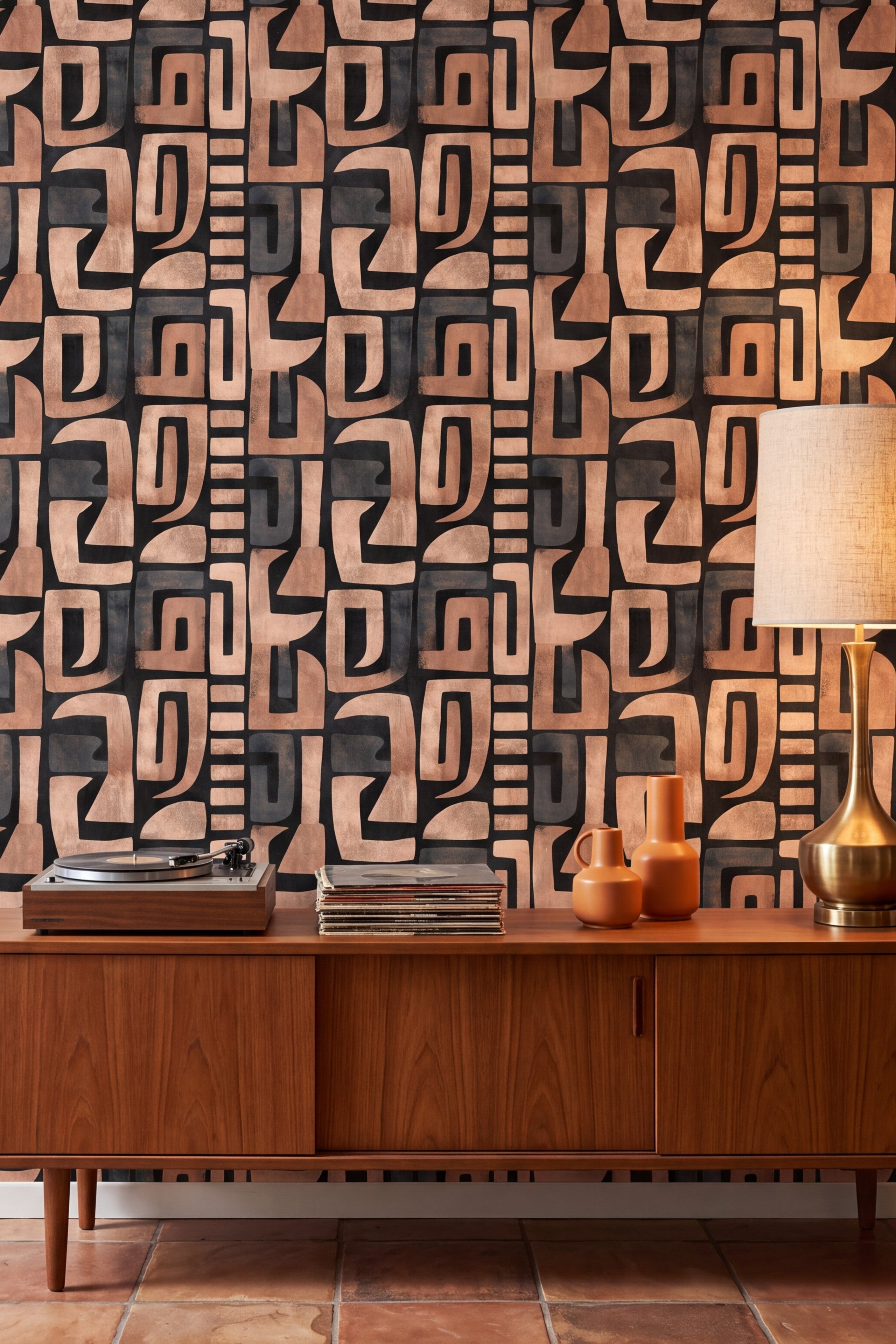 Adobe Block wallpaper shown in a media room