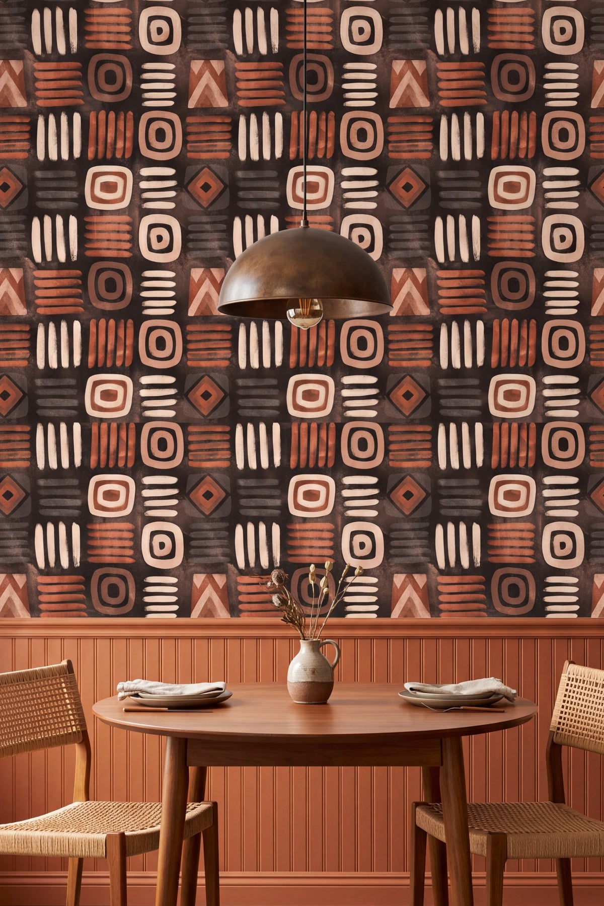 Clay Codex wallpaper shown in a kitchen breakfast nook