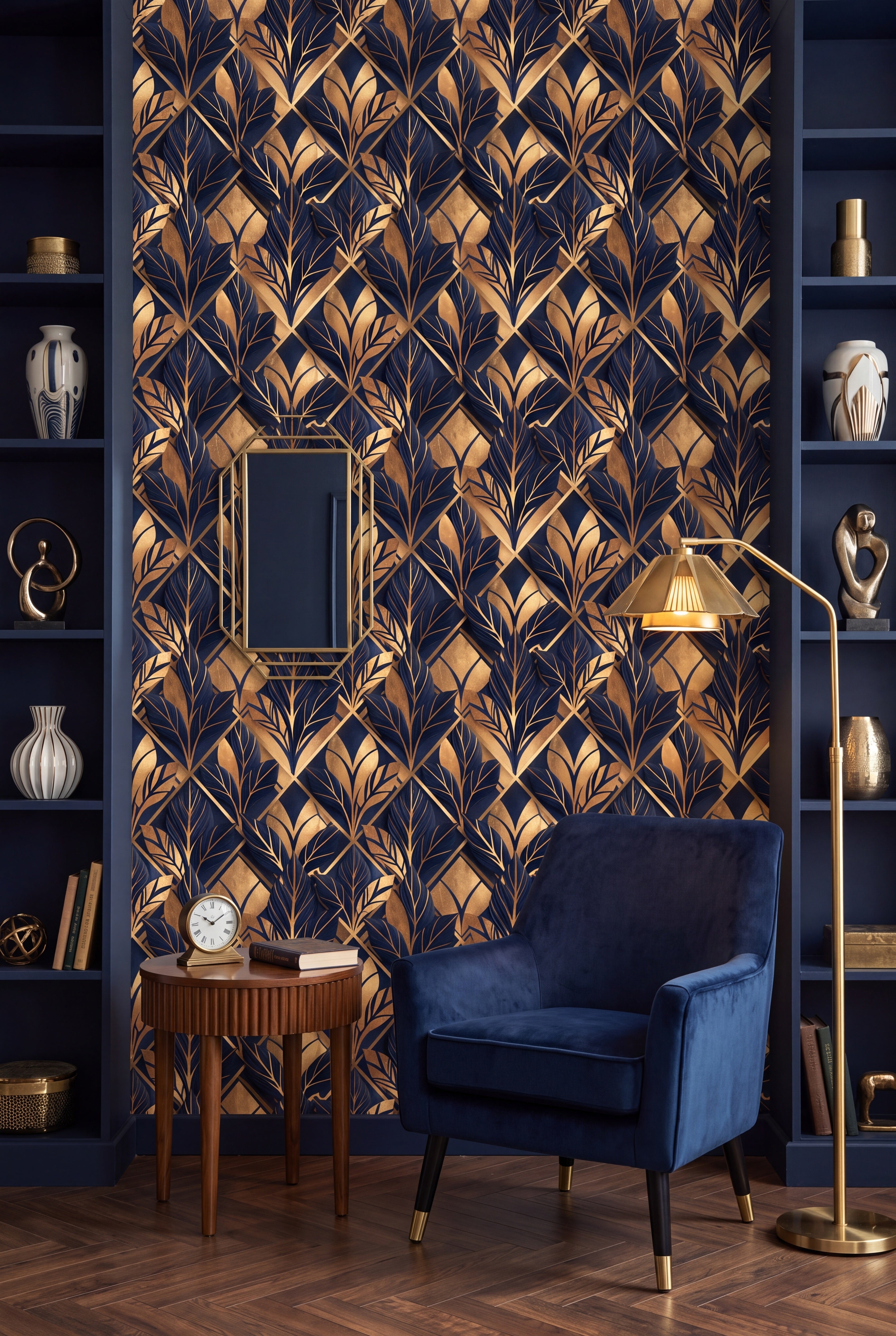 Sapphire Marquee wallpaper shown in a reading nook