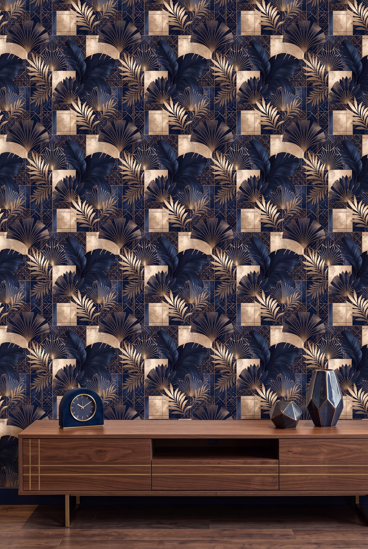 Cobalt Gala wallpaper shown in a media room