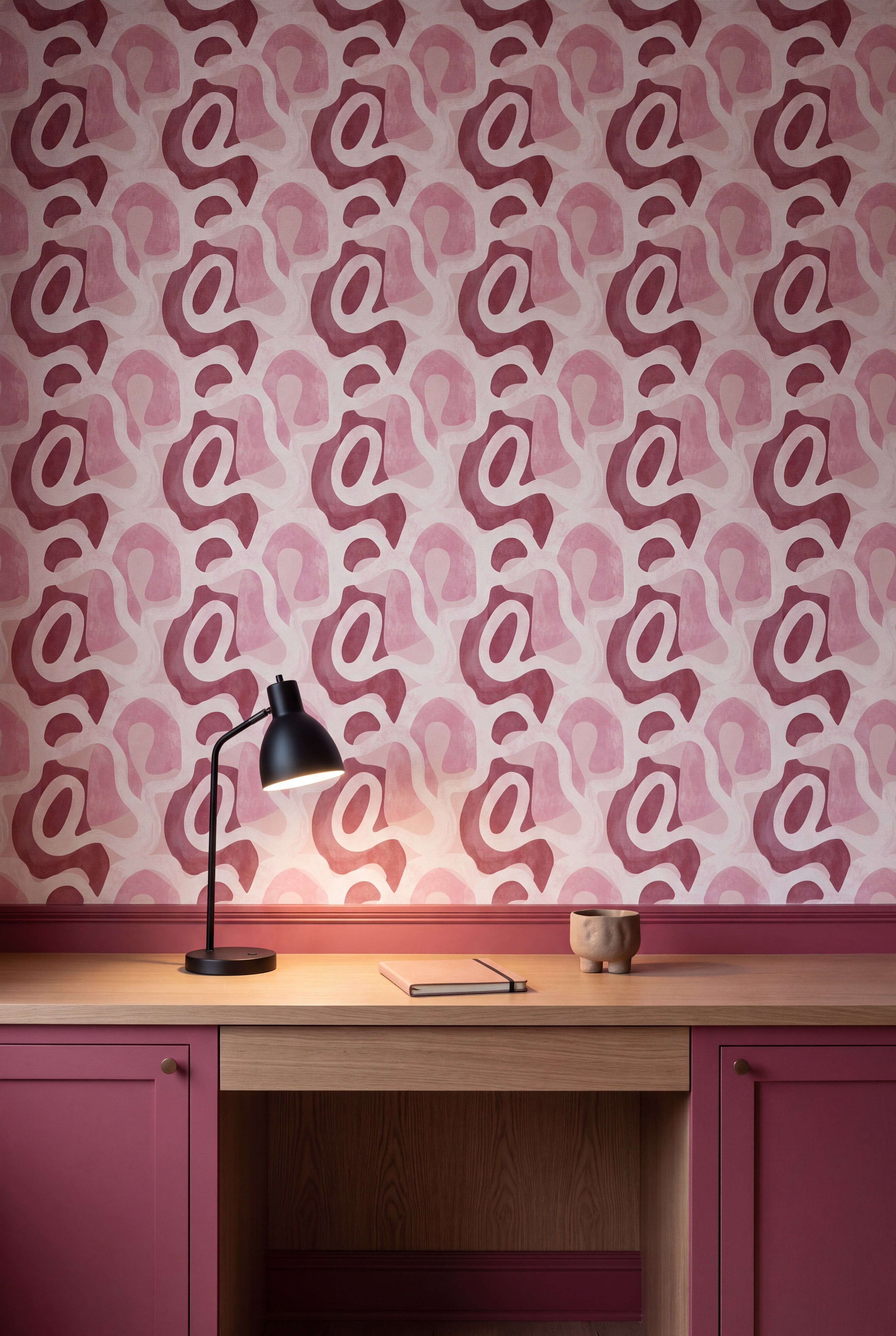 Berry Terrain wallpaper shown in a home office study
