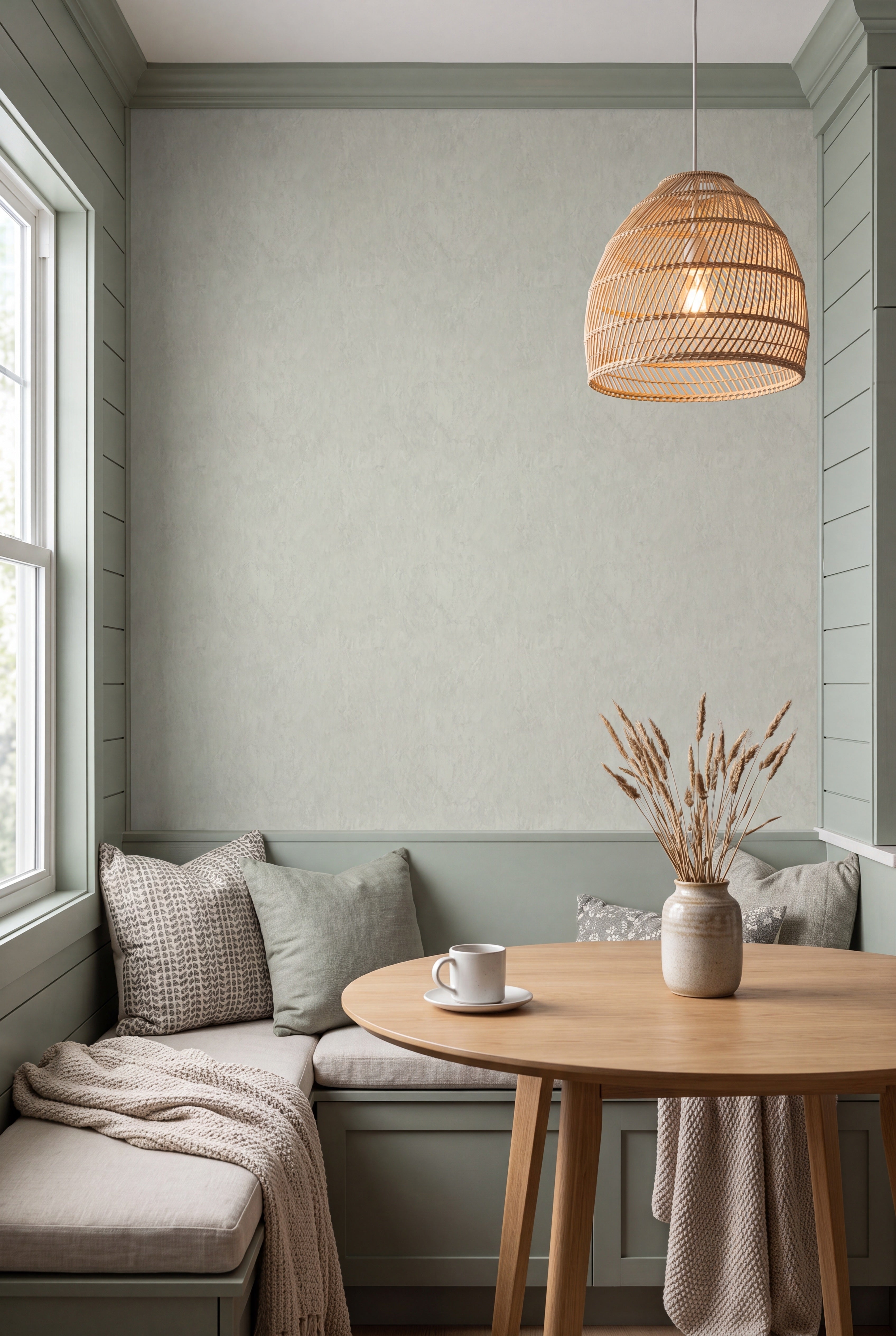 Stone Fresco wallpaper shown in a cozy nook