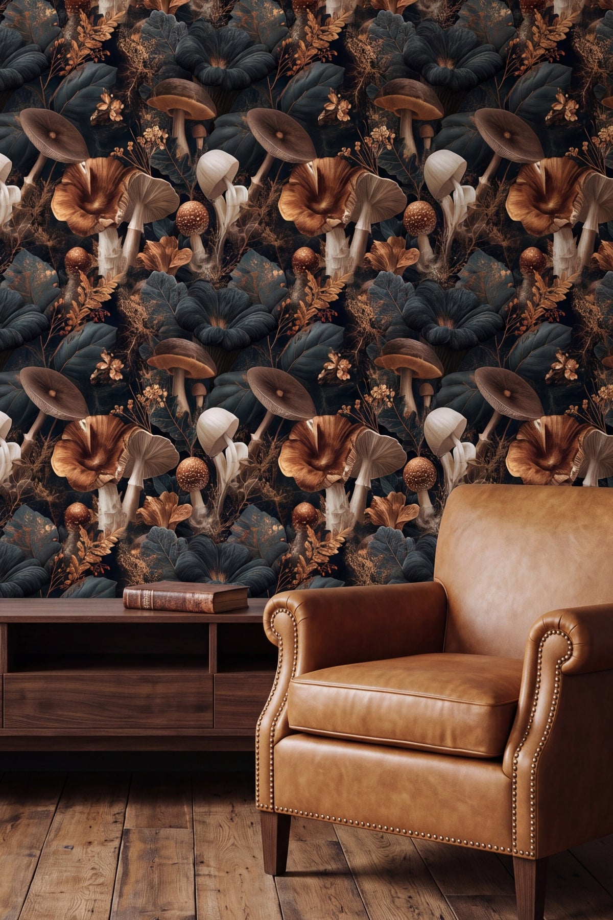 Parasol Grove wallpaper shown in a living room