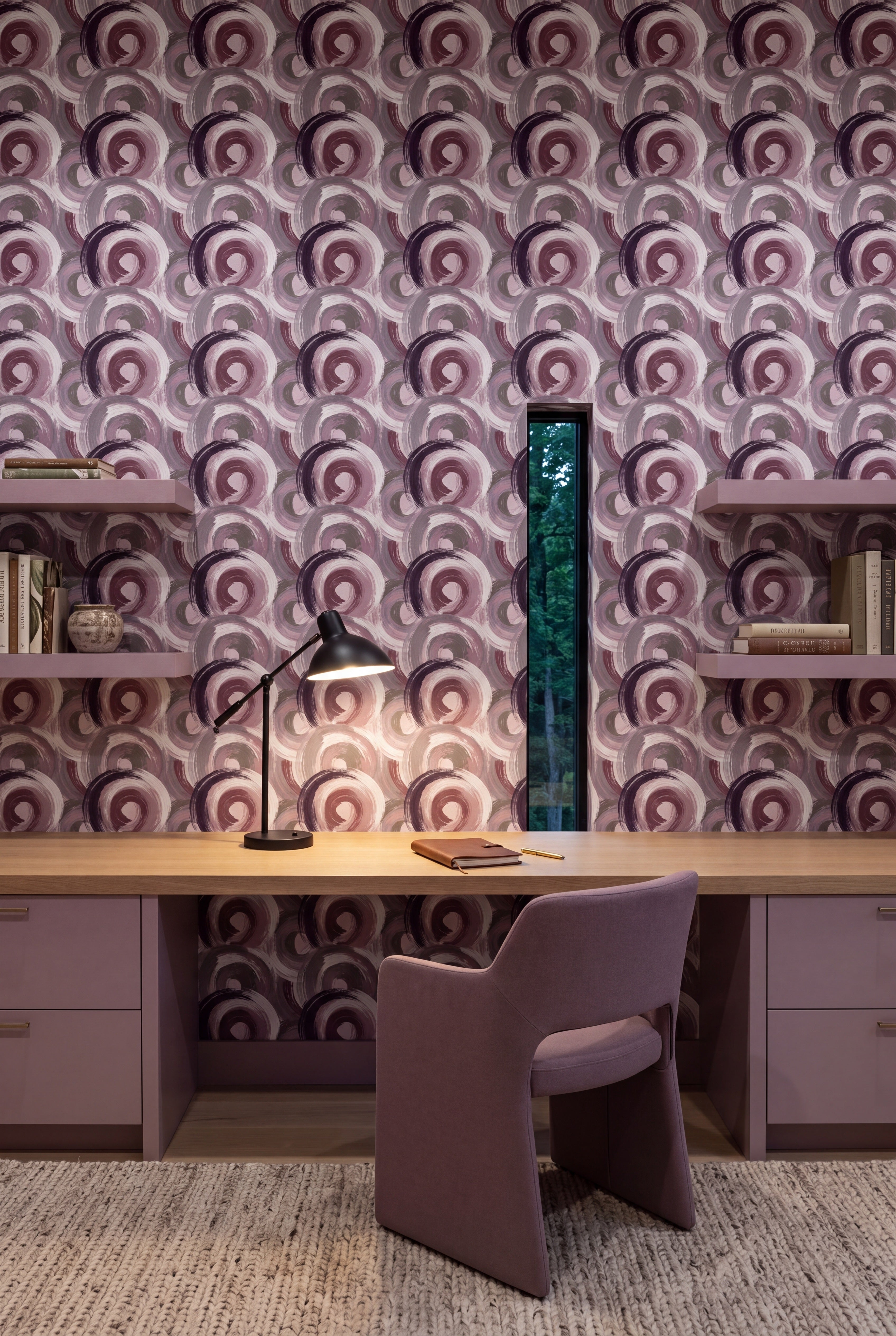 Mauve Halo wallpaper shown in a home office study
