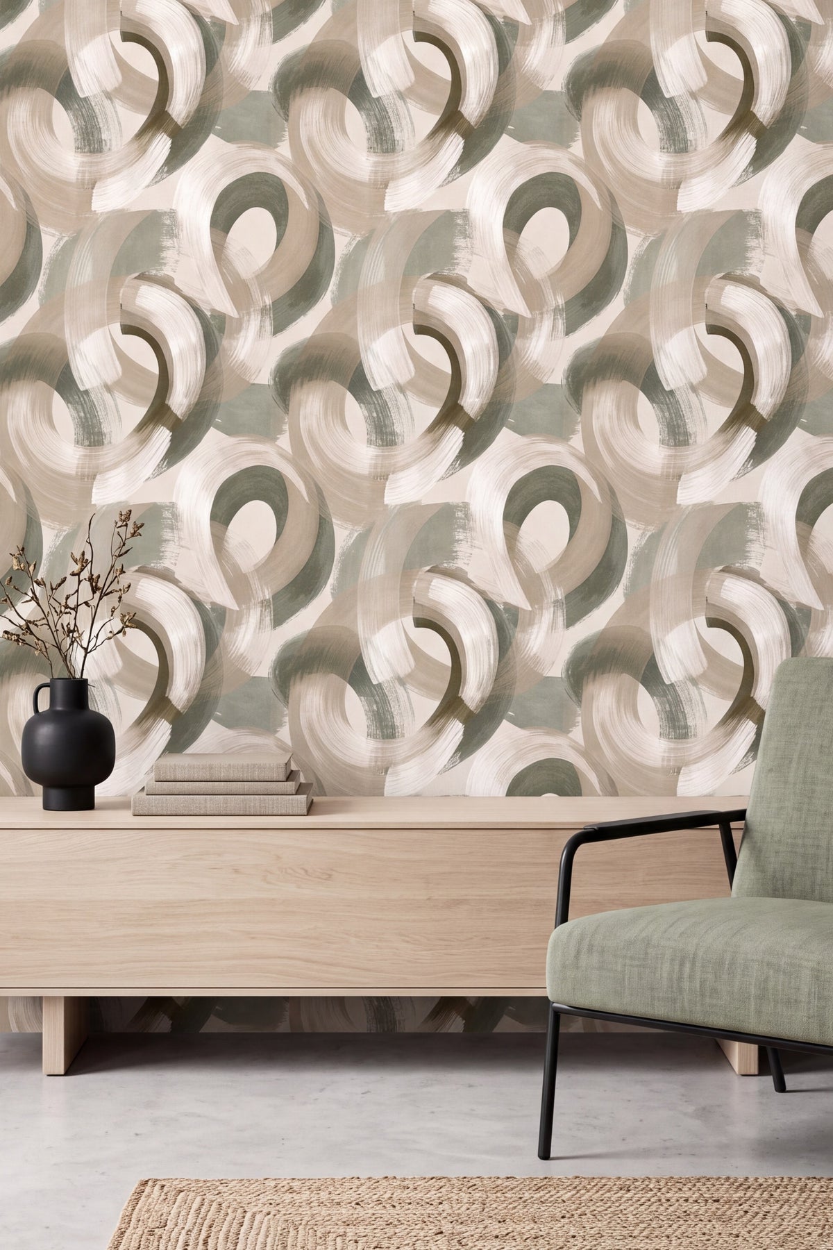 Willow Halo wallpaper shown in a living room