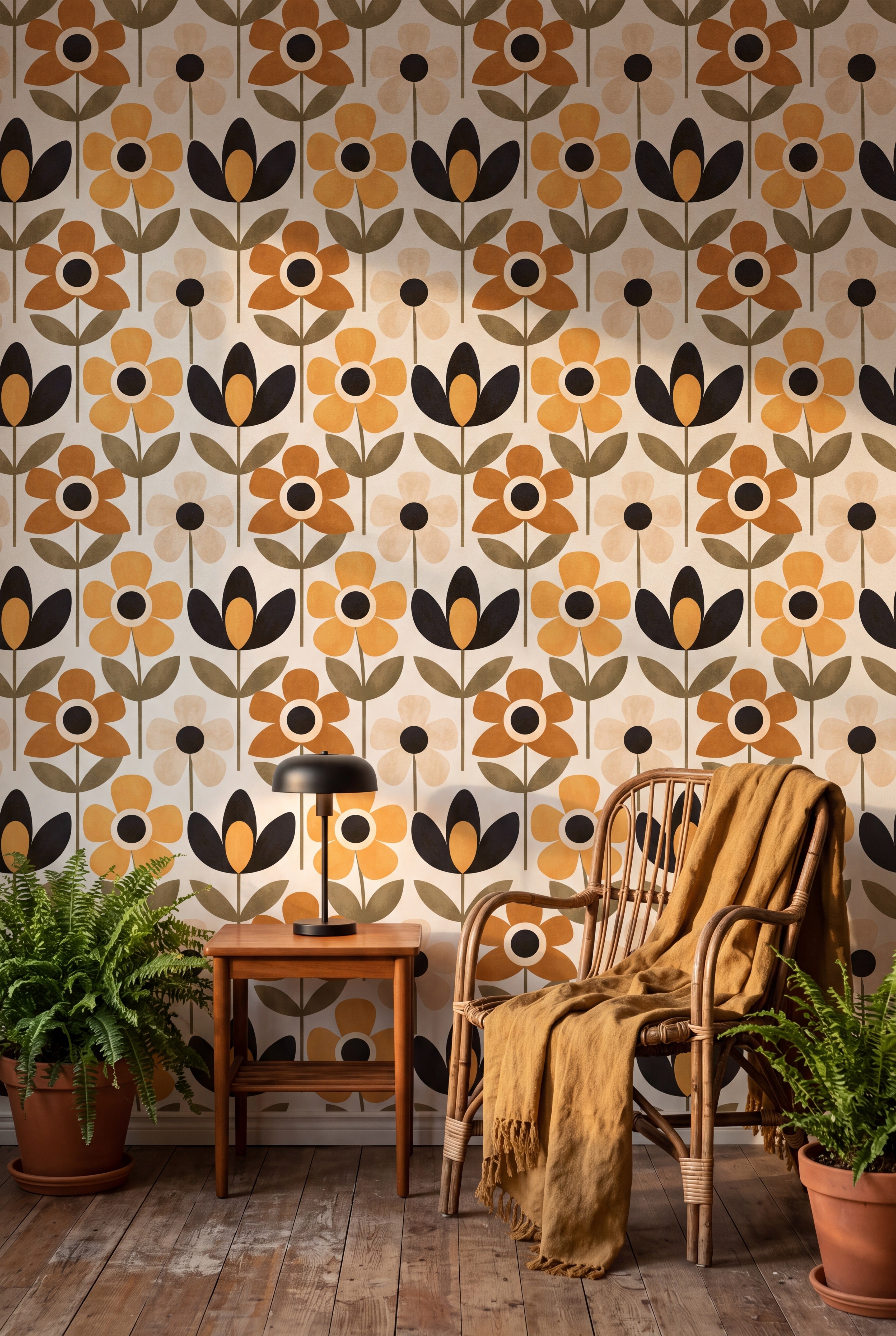 Marmalade Mod wallpaper shown in a sunroom