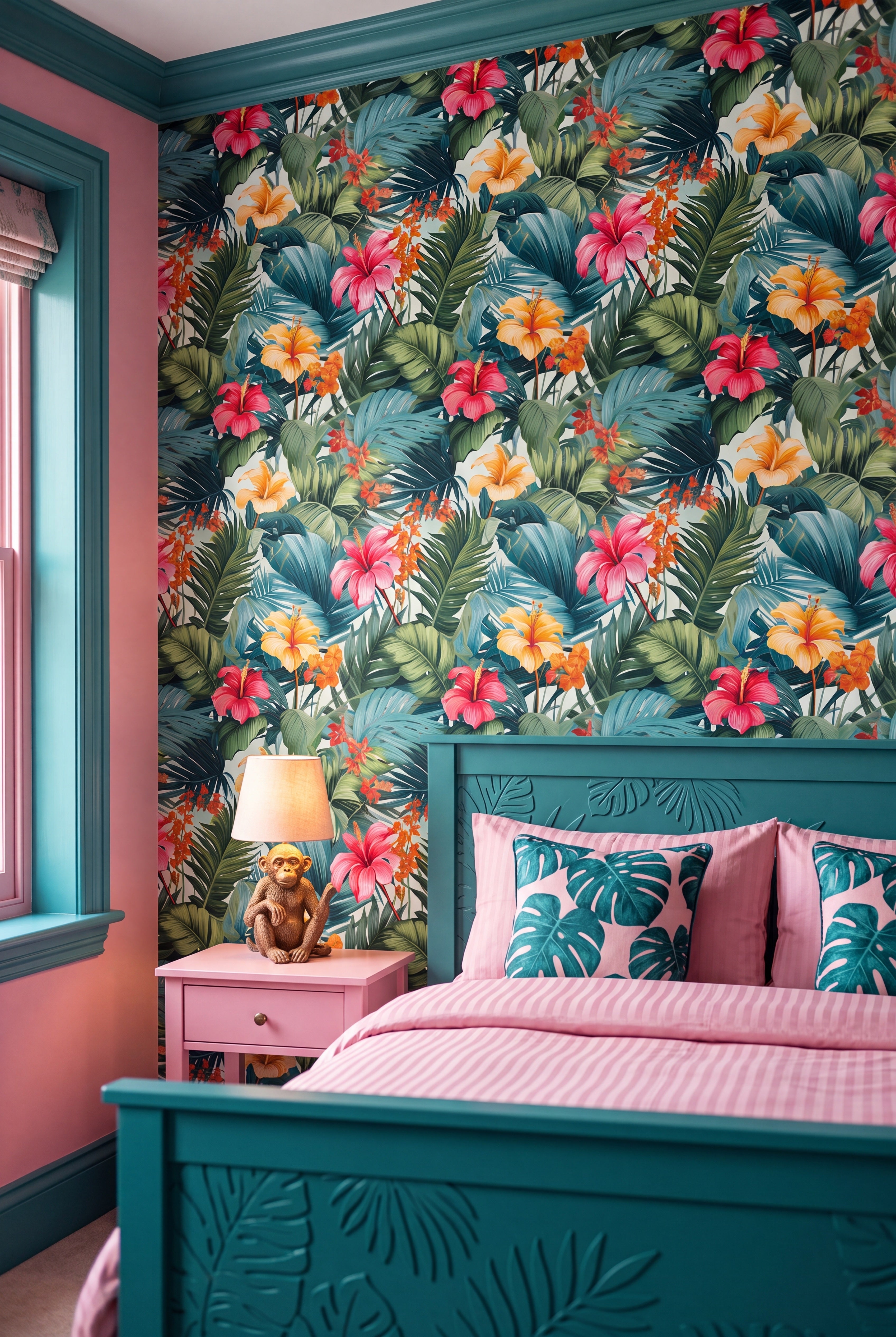 Jungle Club wallpaper shown in a kids' room