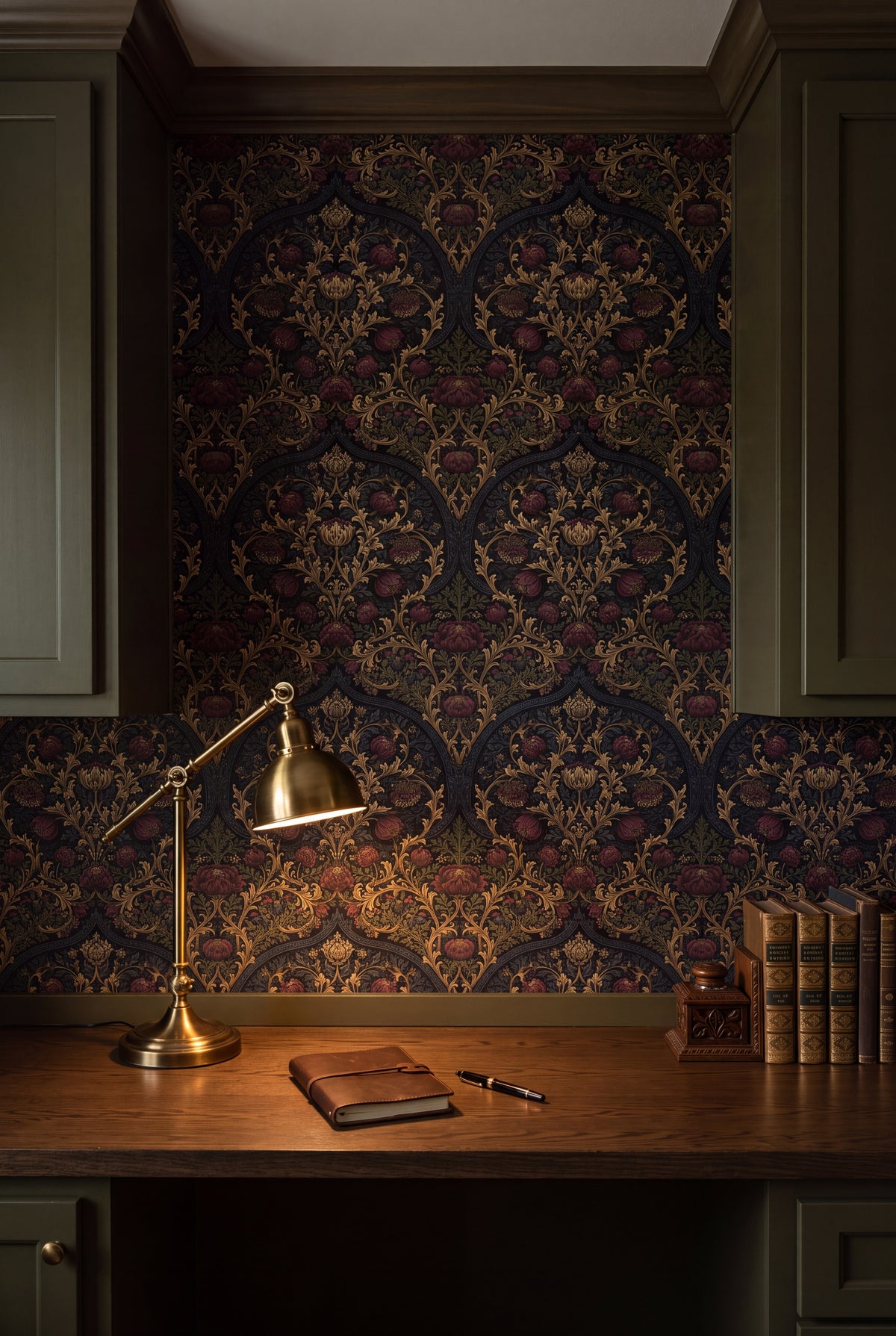 Chancel Bloom wallpaper shown in a home office