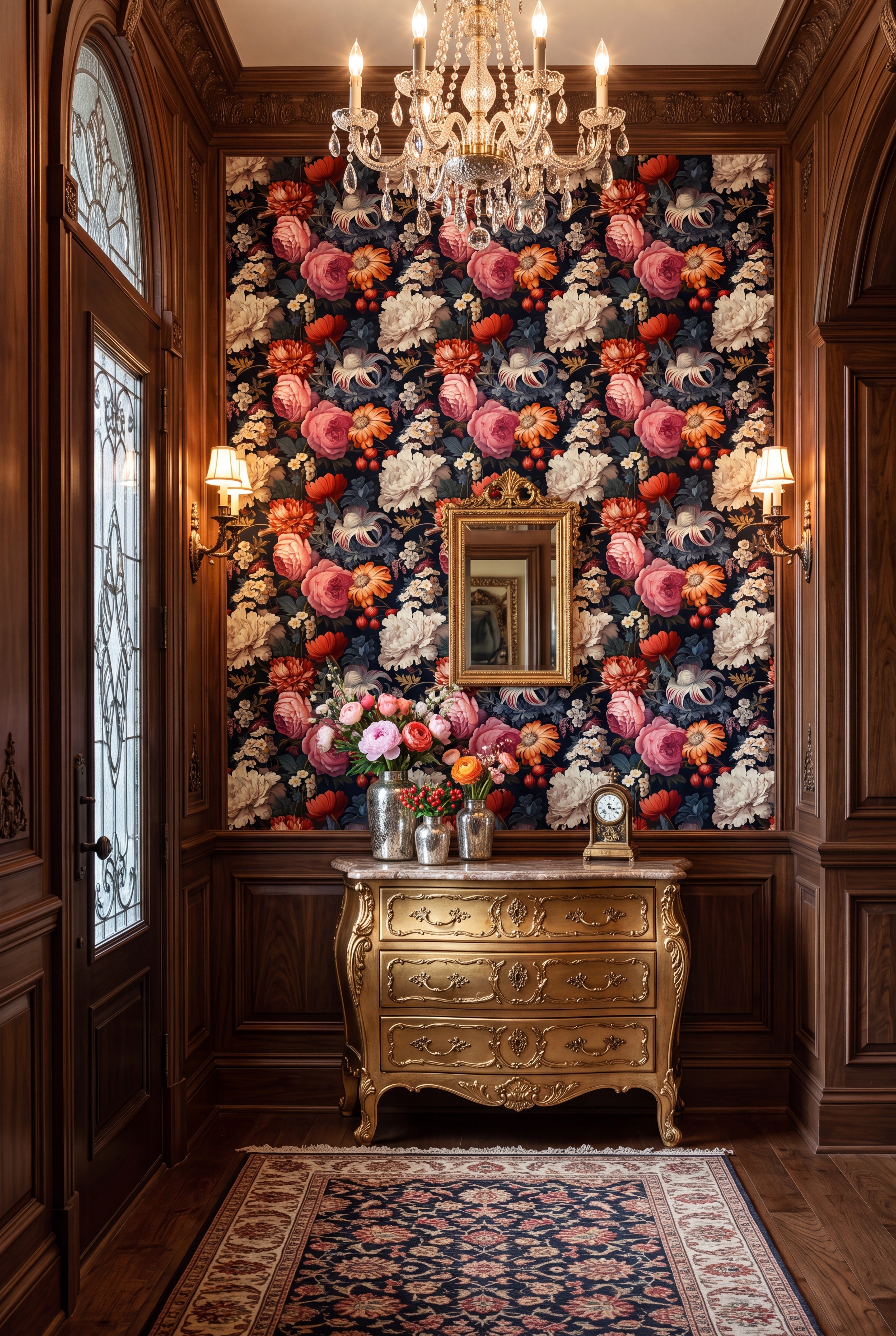 Wildflower Confetti wallpaper shown in an entryway
