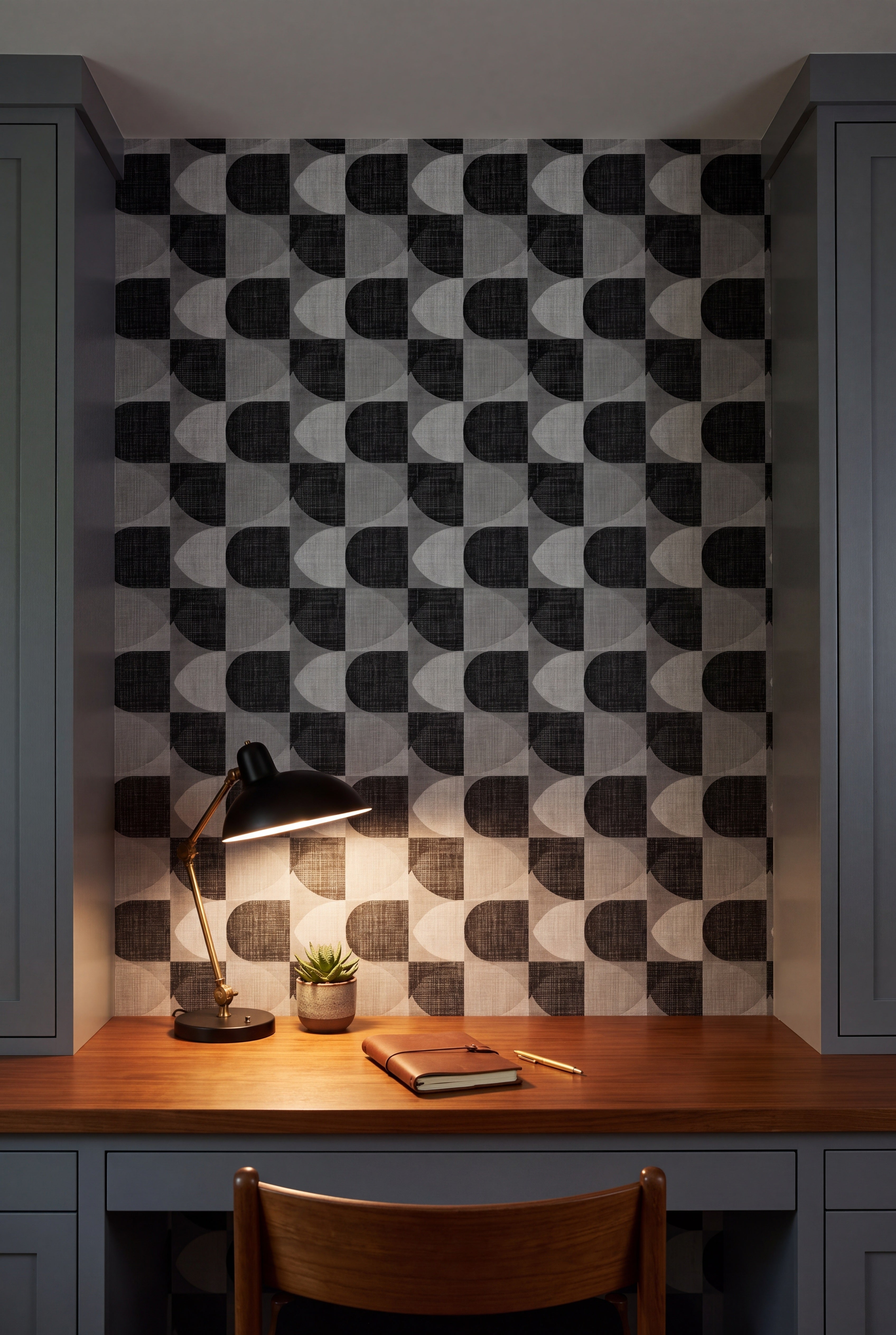 Domino Arc wallpaper shown in a home office