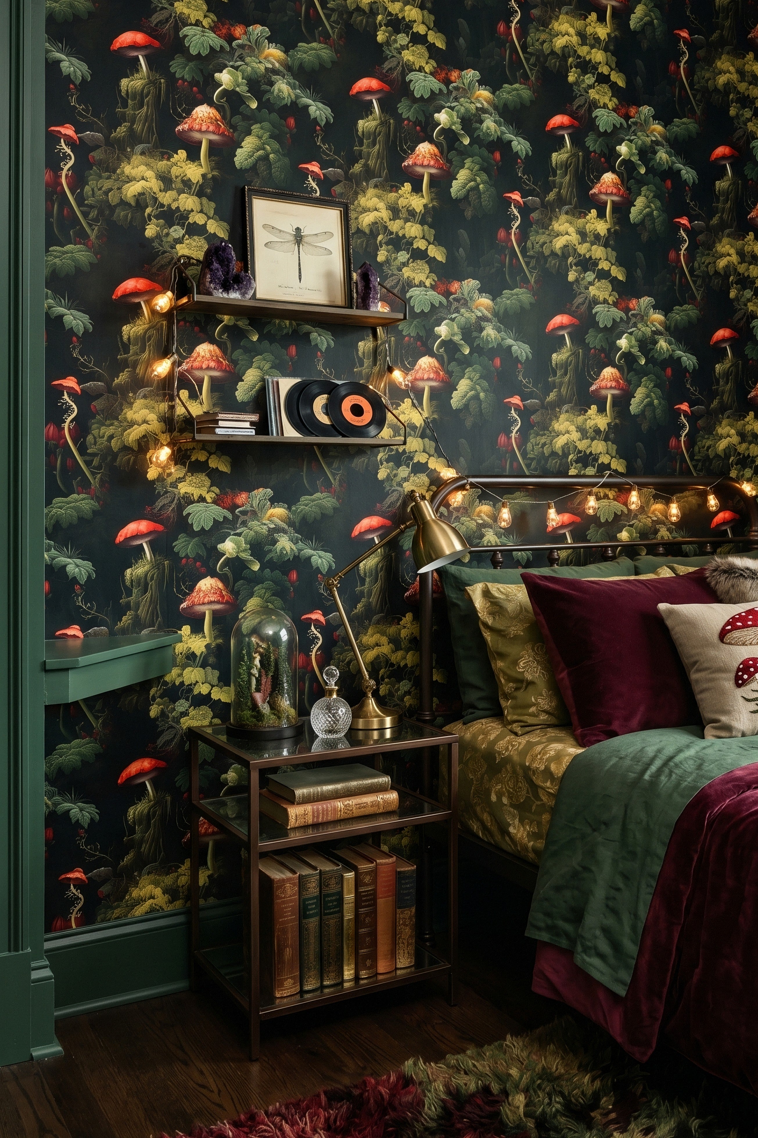 Enchanted Forest wallpaper shown in a bedroom
