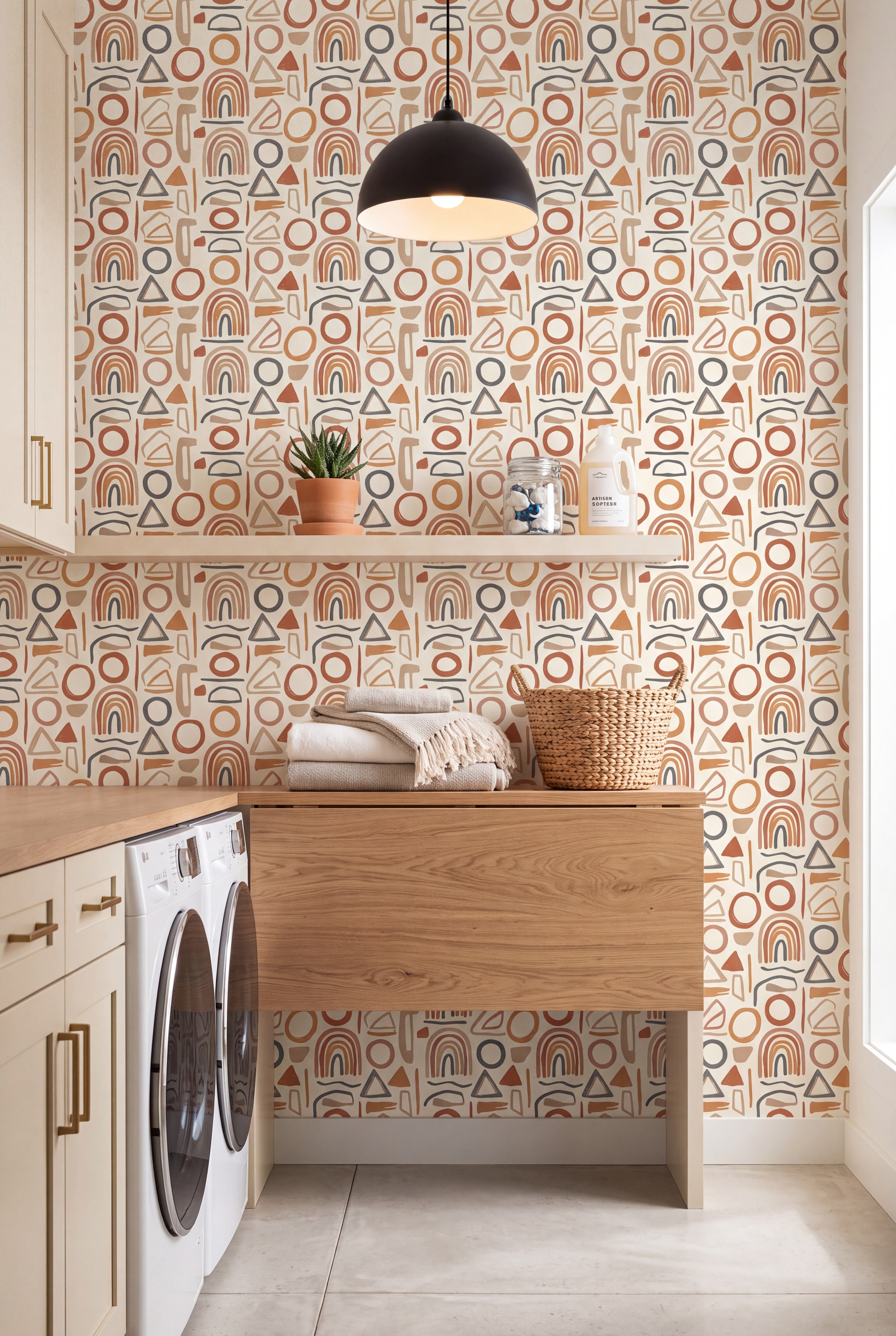 Clay Marks wallpaper shown in a laundry room