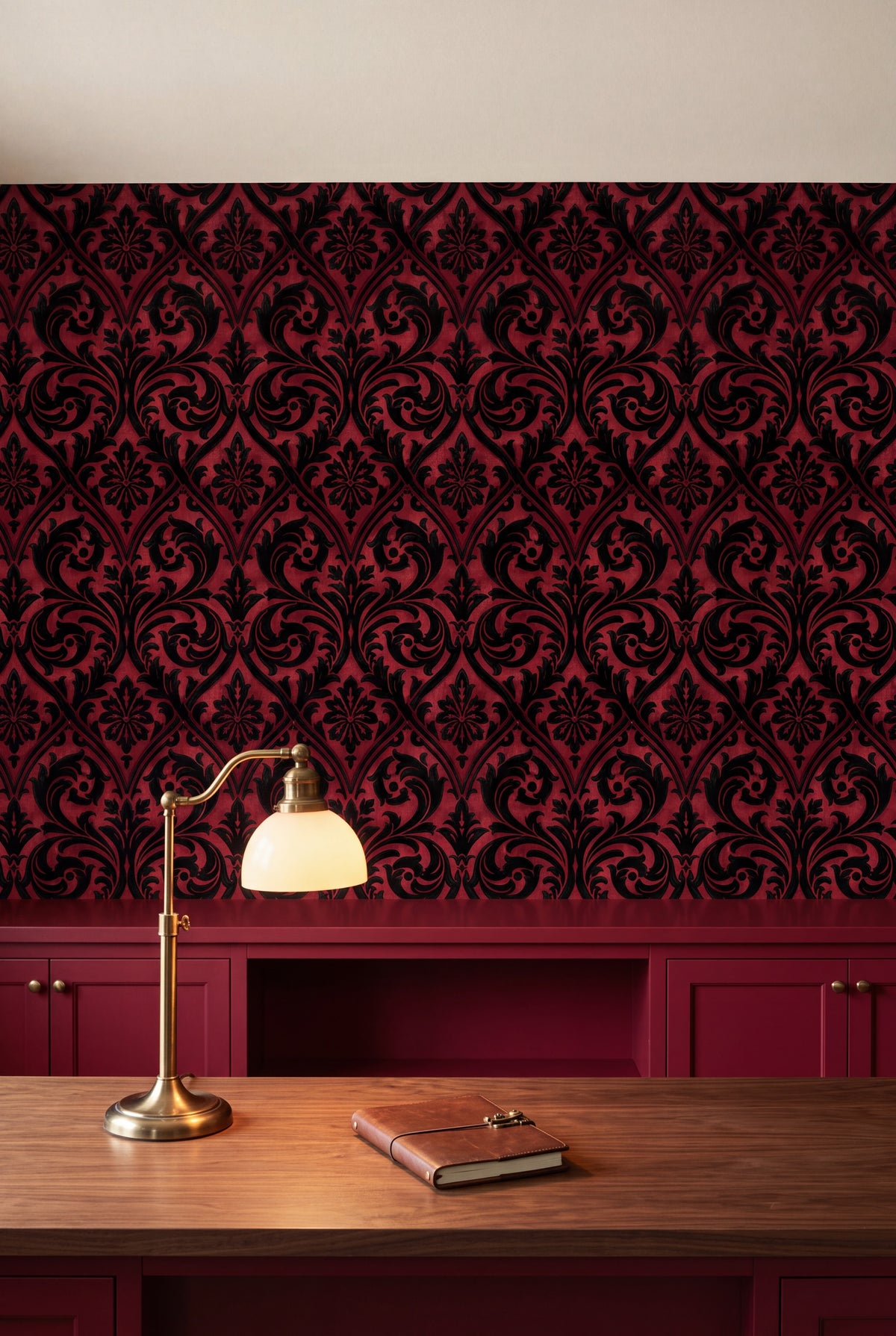 Ruby Silhouette wallpaper shown in a home office