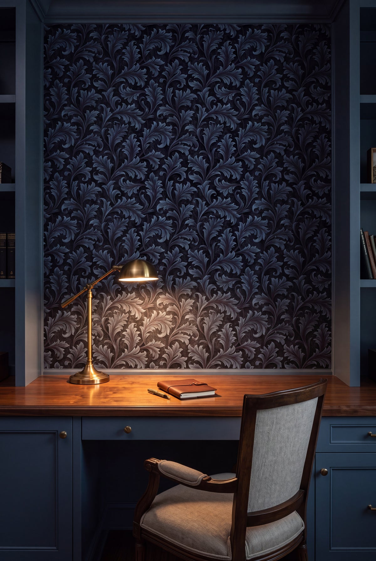Steel Frond wallpaper shown in a home office