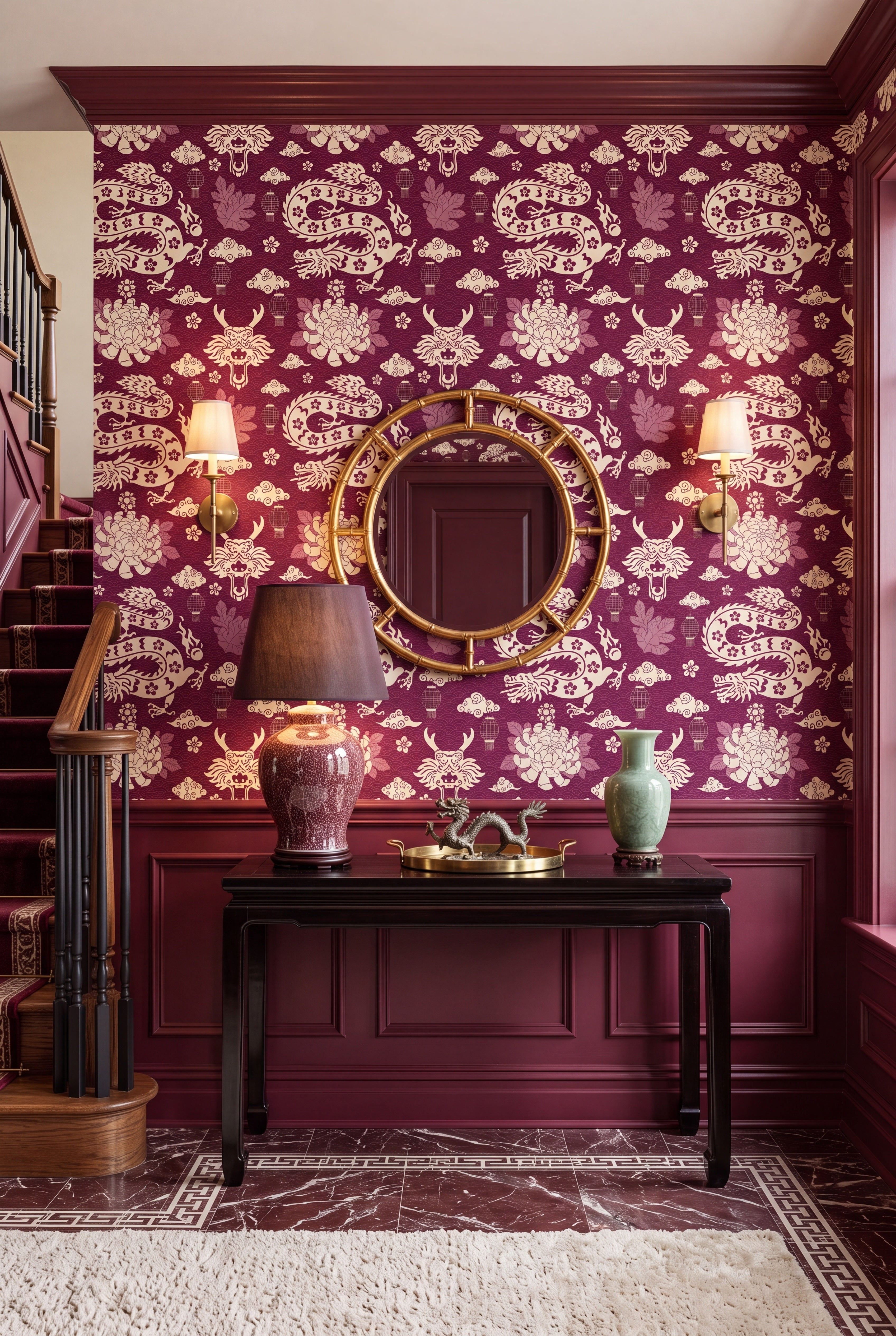 Dragon's Den wallpaper shown in an entryway