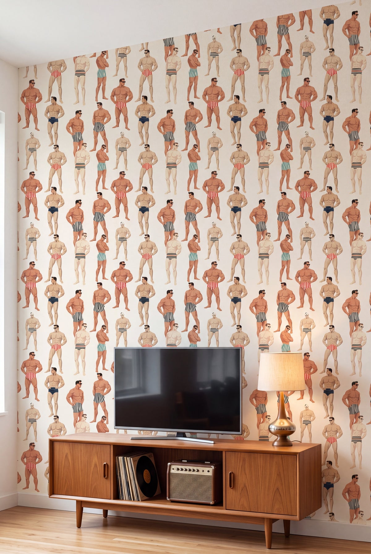 Cabana Club wallpaper shown in a media room
