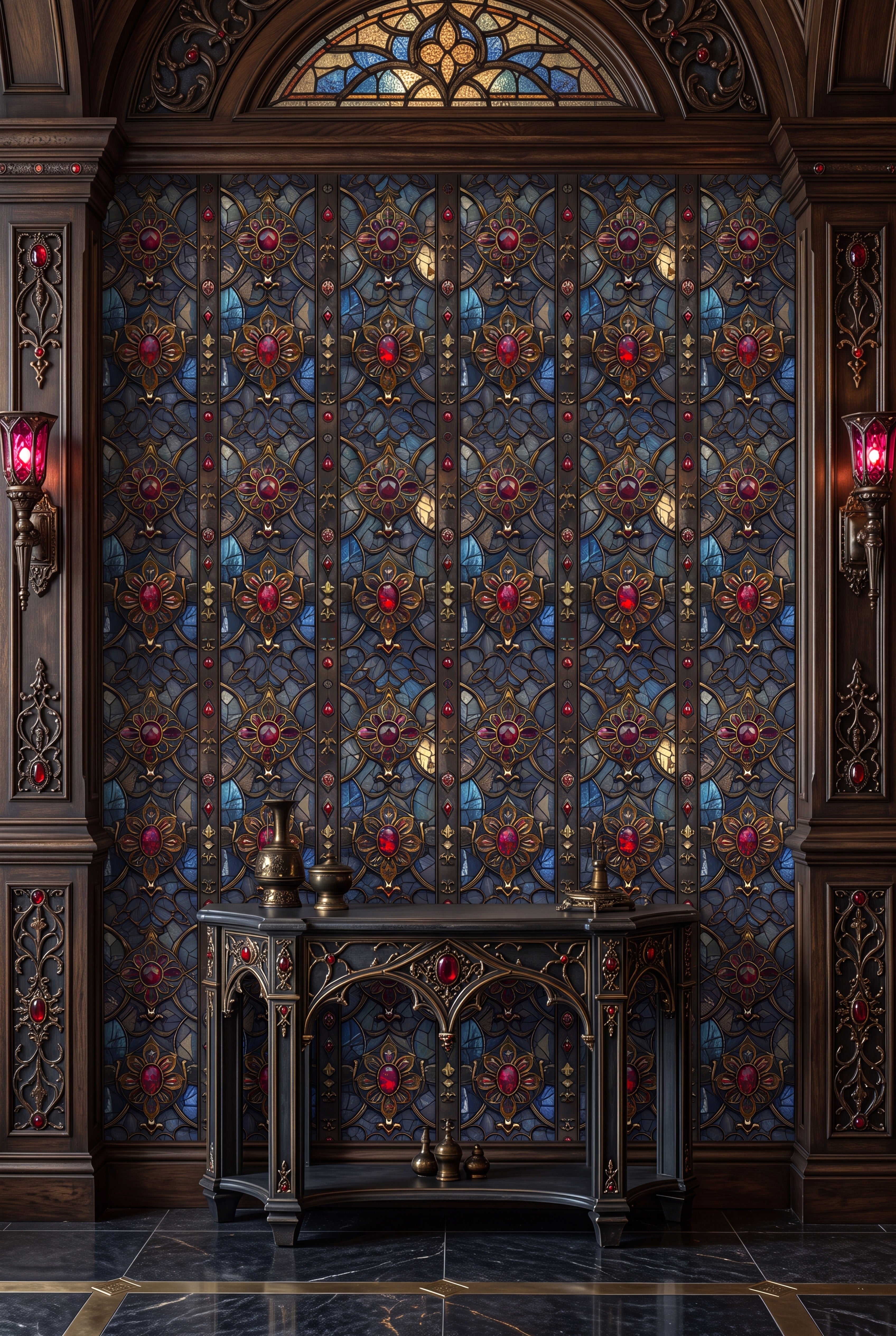 Rose Window wallpaper shown in an entryway