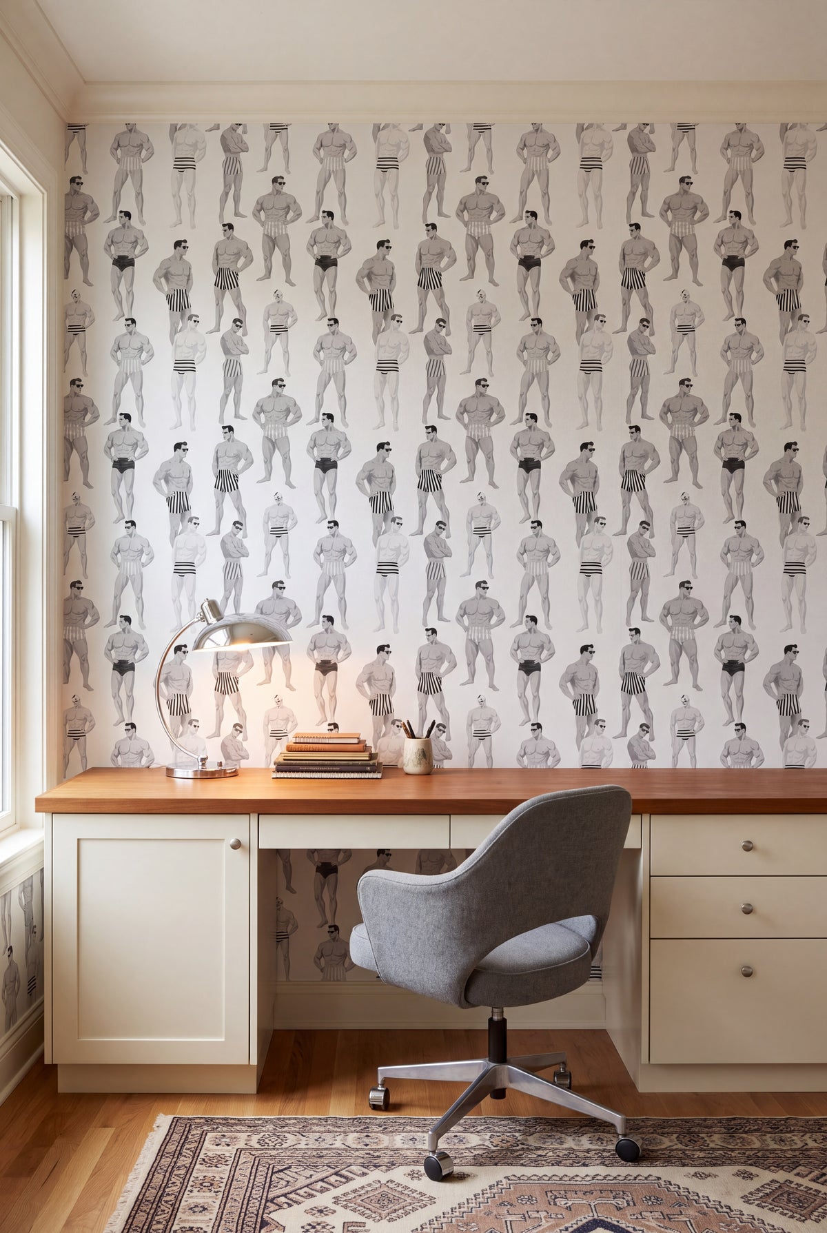 Cabana Noir wallpaper shown in a home office