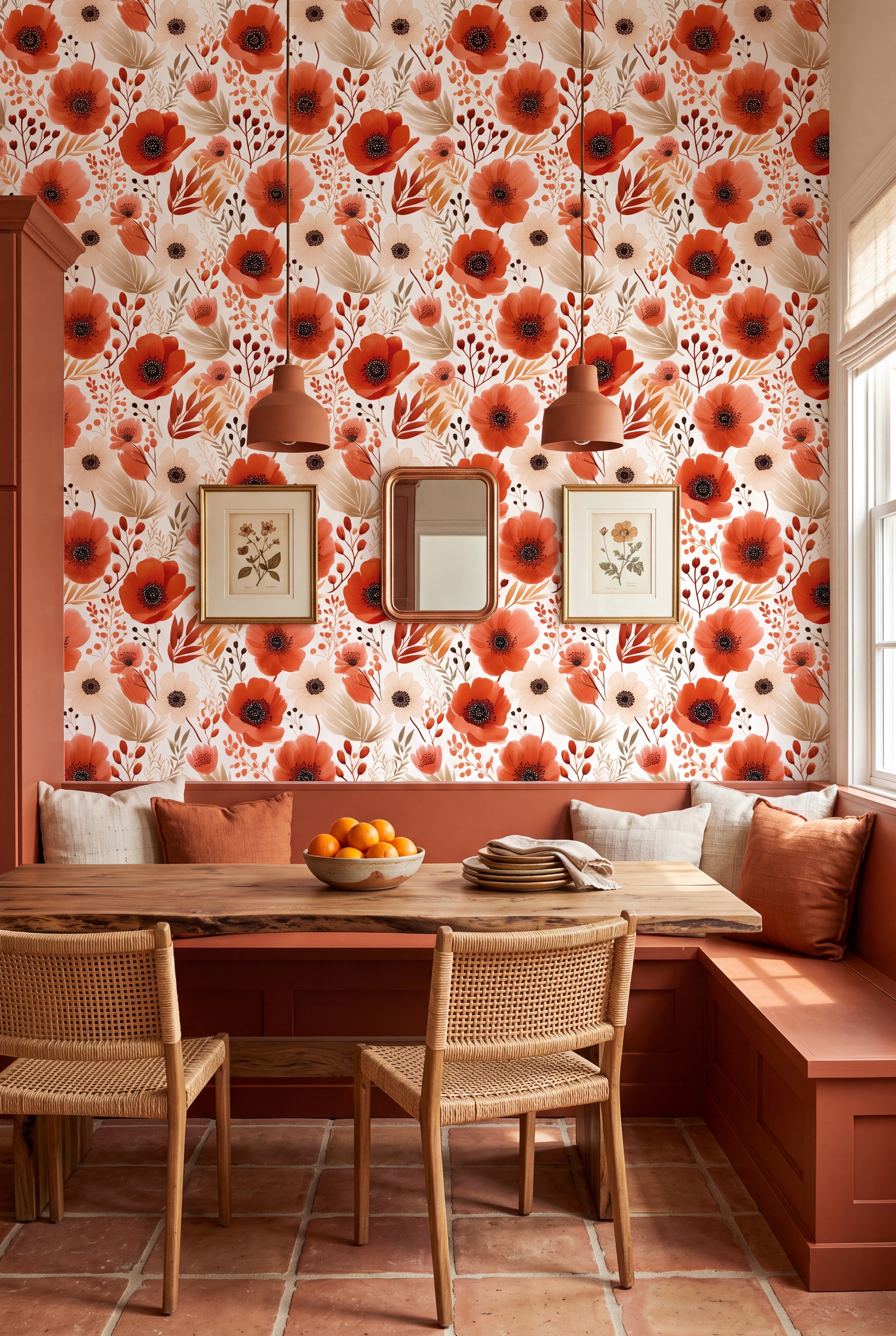 Homestead wallpaper shown in a cozy nook