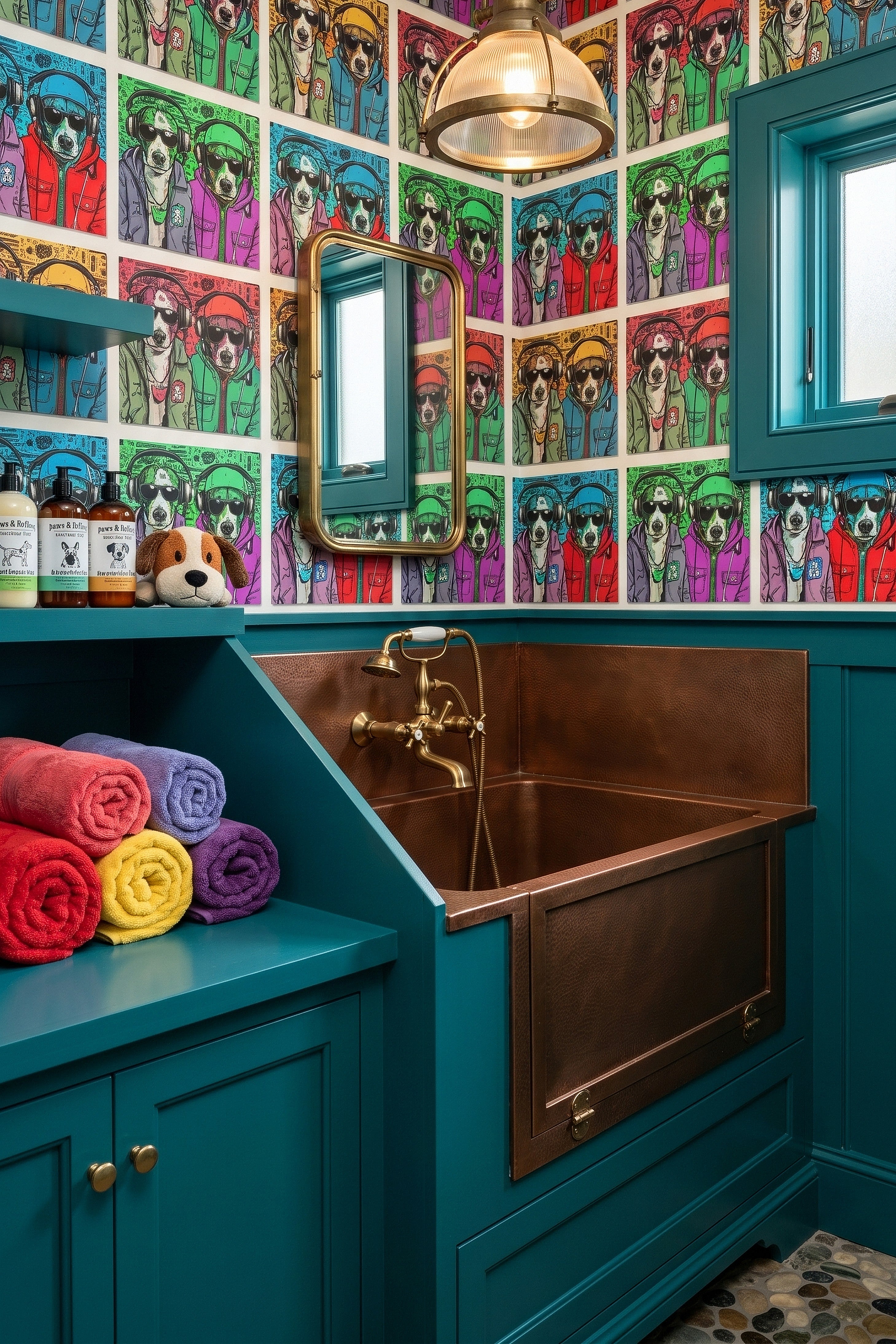 Party Animal wallpaper shown in a dog washing station