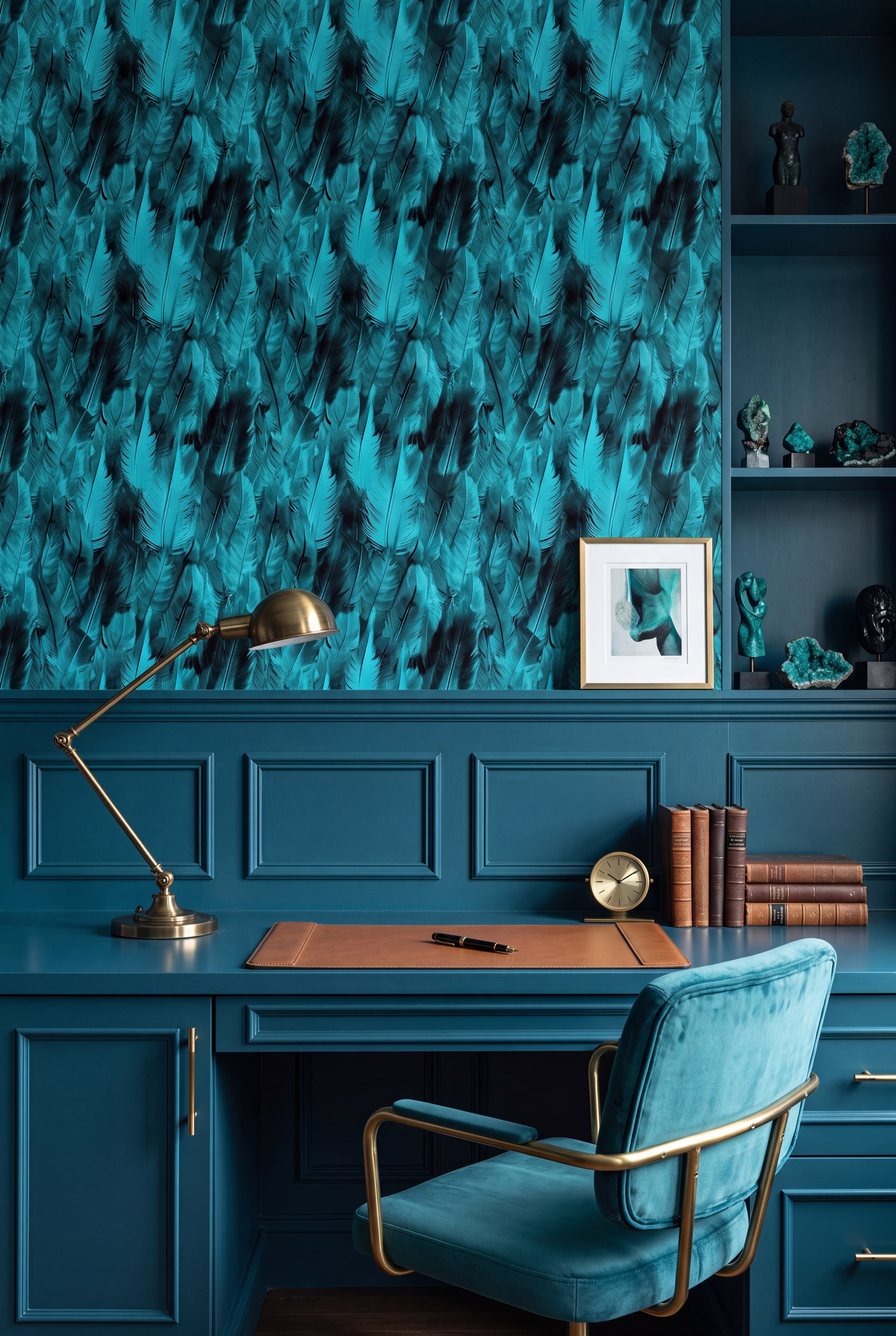 Lagoon Plume wallpaper shown in a home office