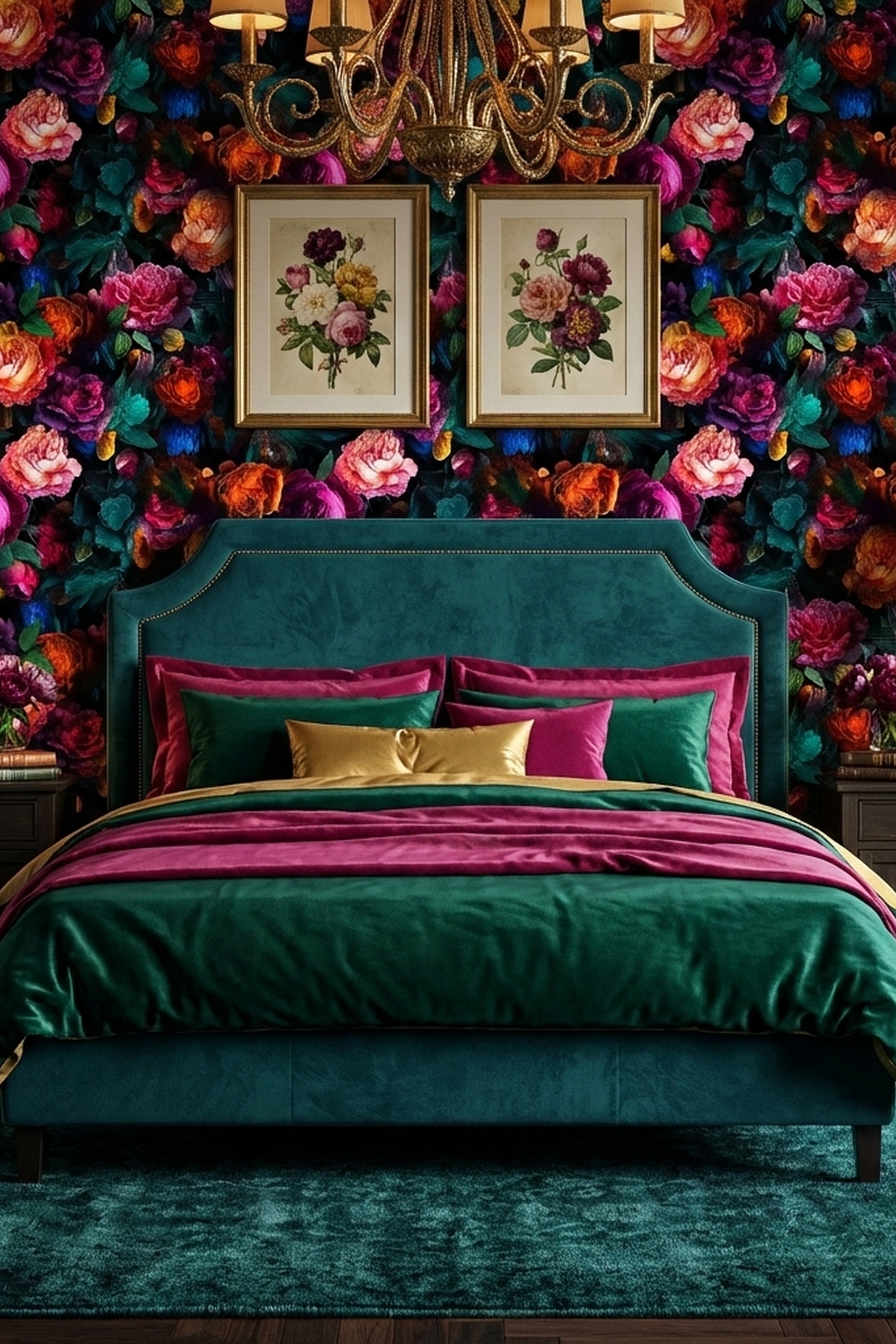 Opulence wallpaper shown in a bedroom