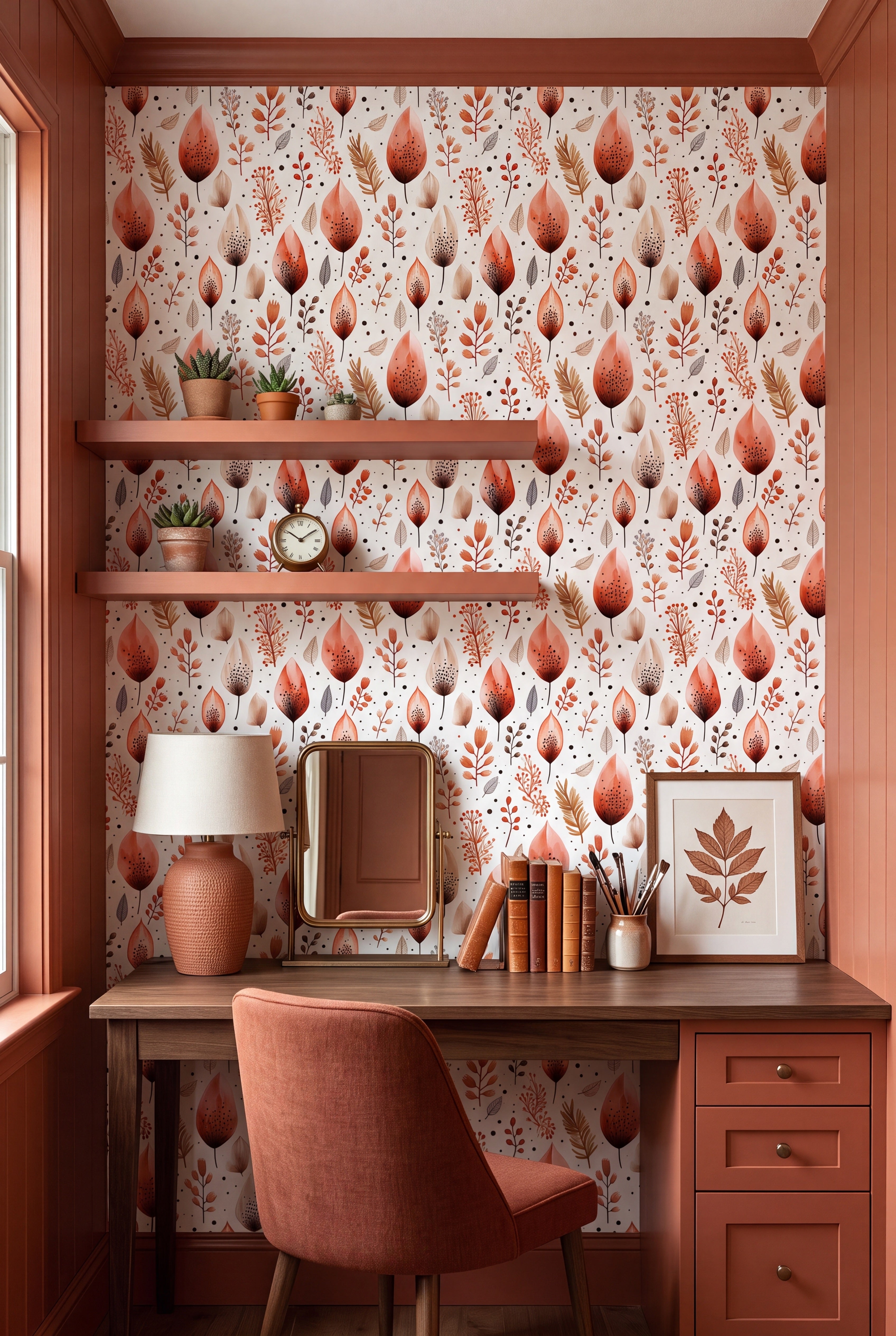 Autumn Ember wallpaper shown in a home office