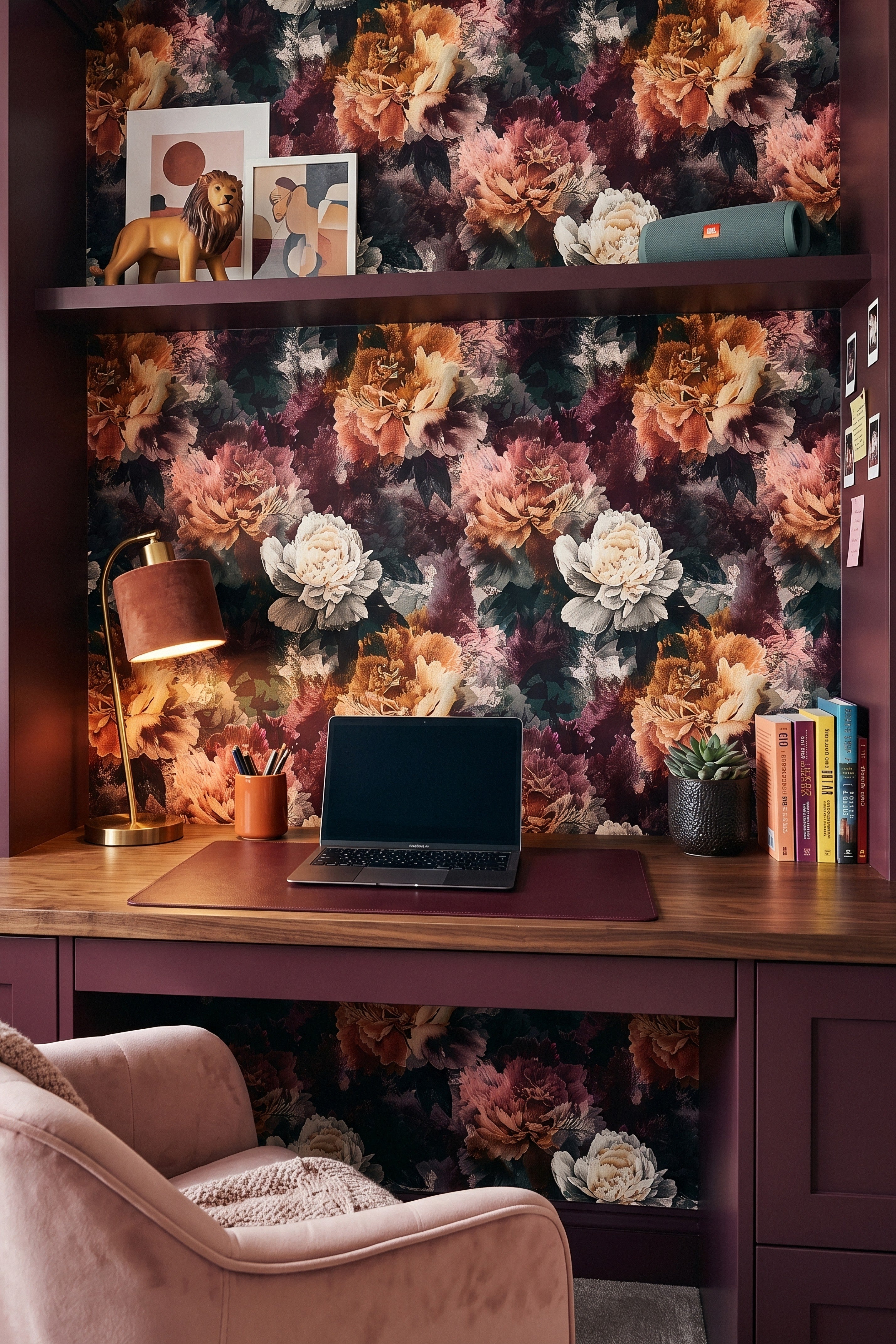 Requiem wallpaper shown in a home office