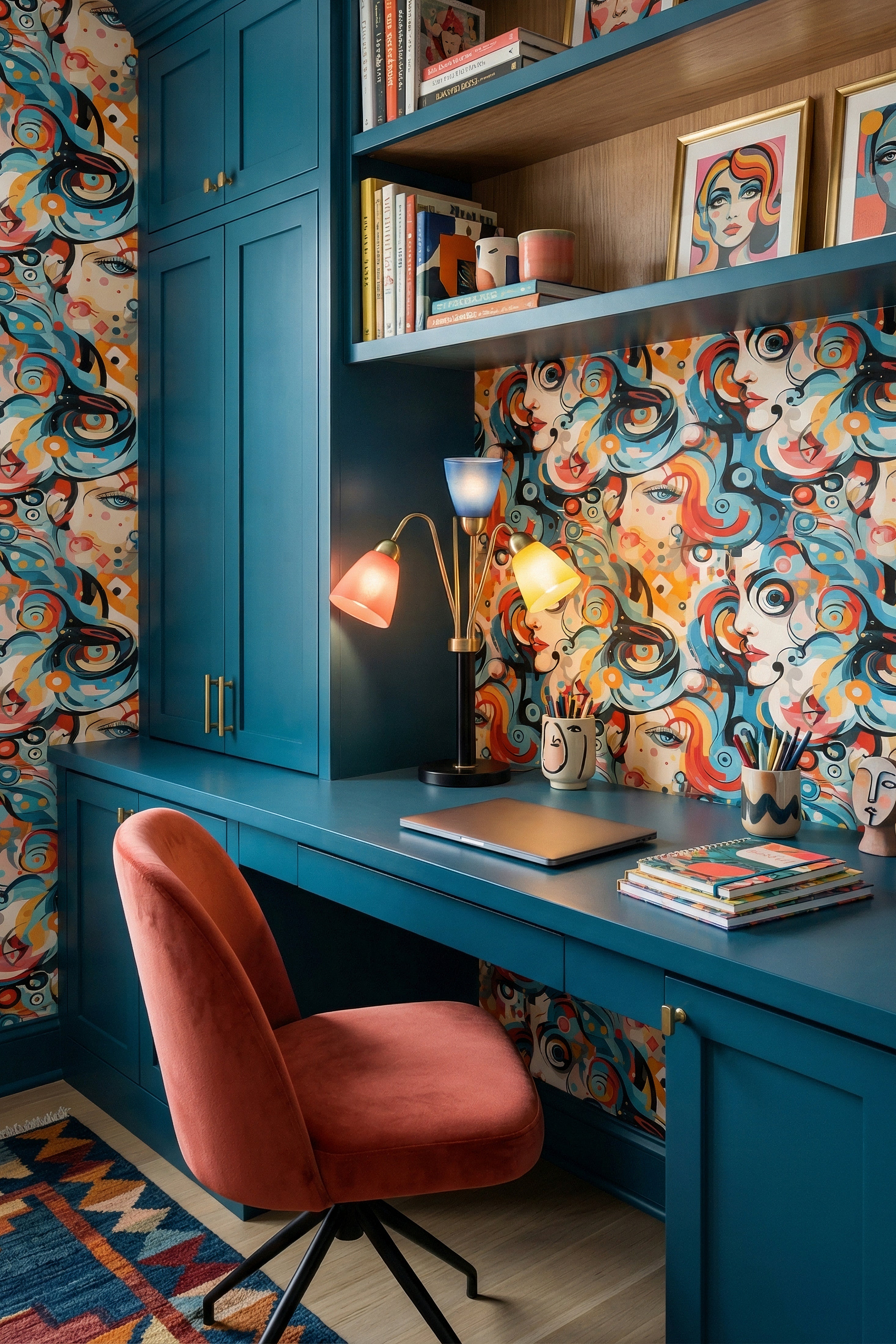 Face Value wallpaper shown in a home office