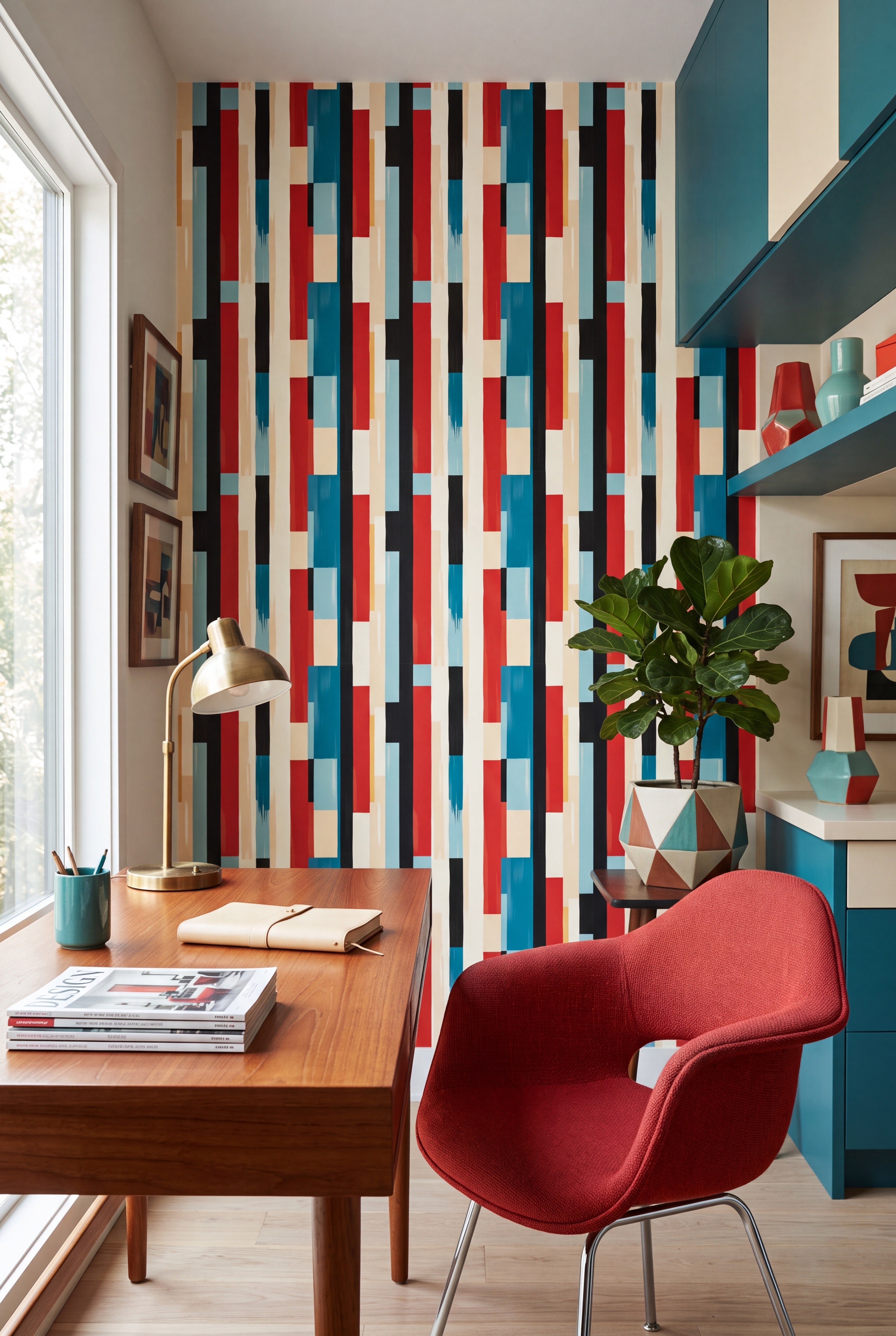 Mod Stripe wallpaper shown in a home office