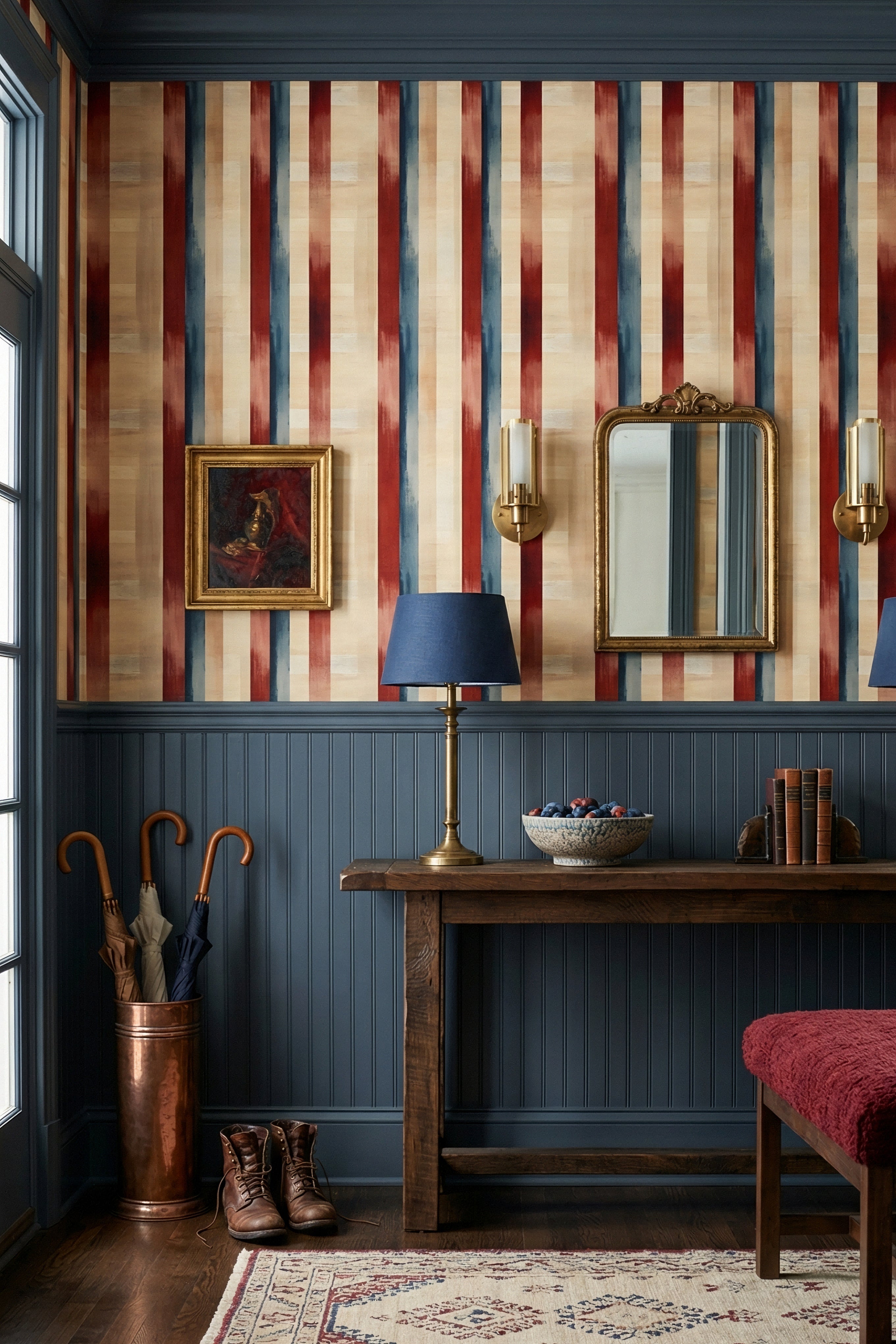 Canyon Stripe wallpaper shown in an entryway