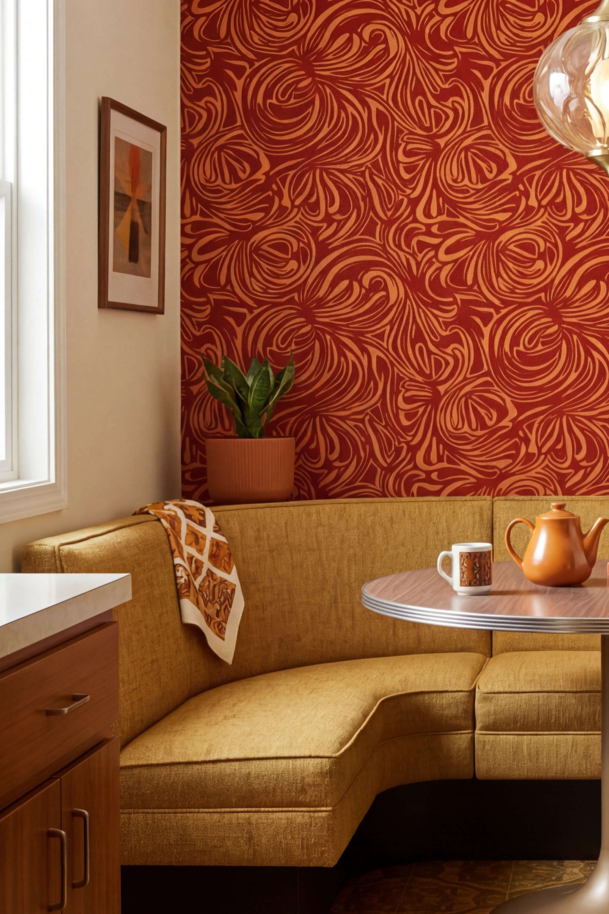 Golden Hour wallpaper shown in a cozy nook