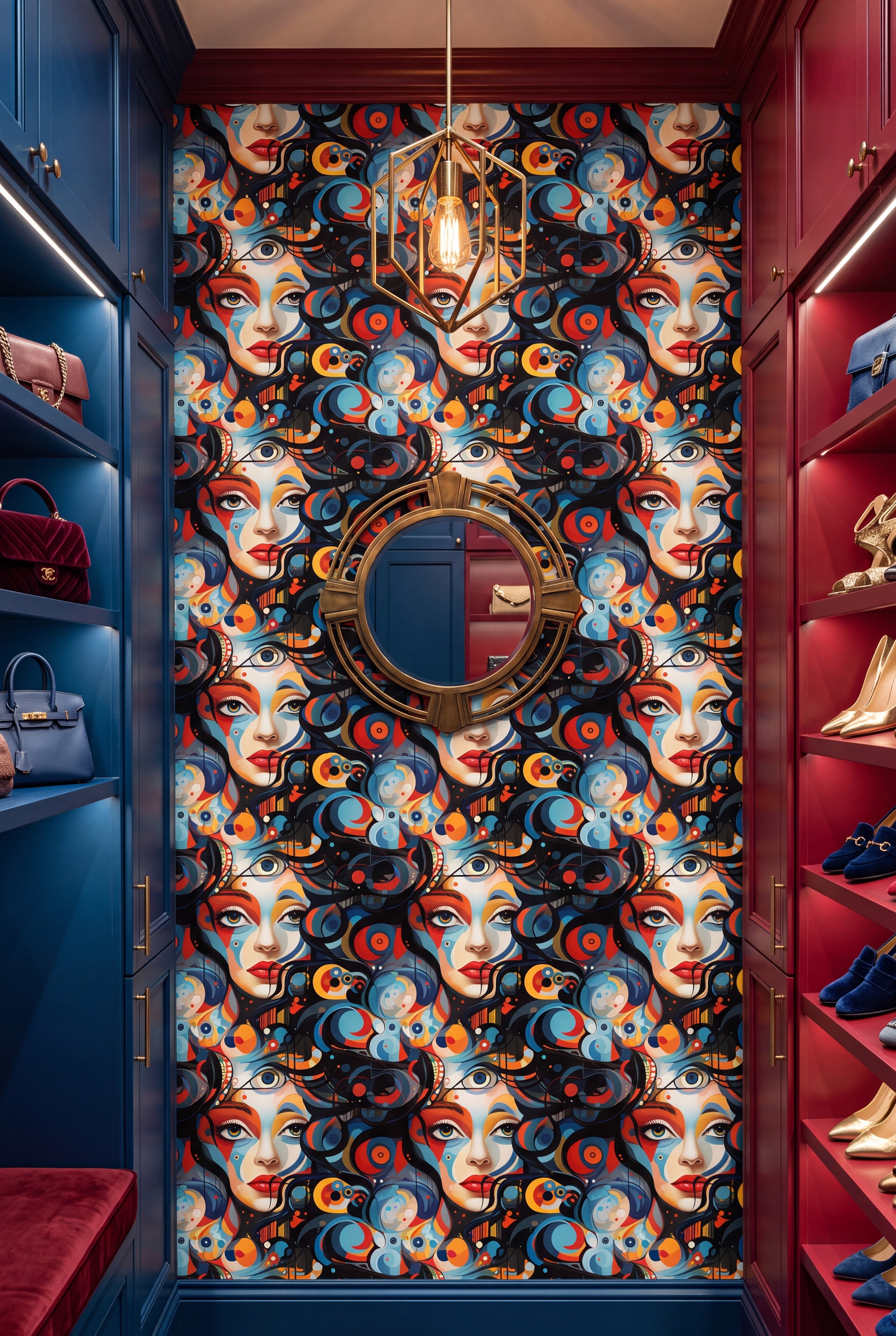 New Wave wallpaper shown in a closet