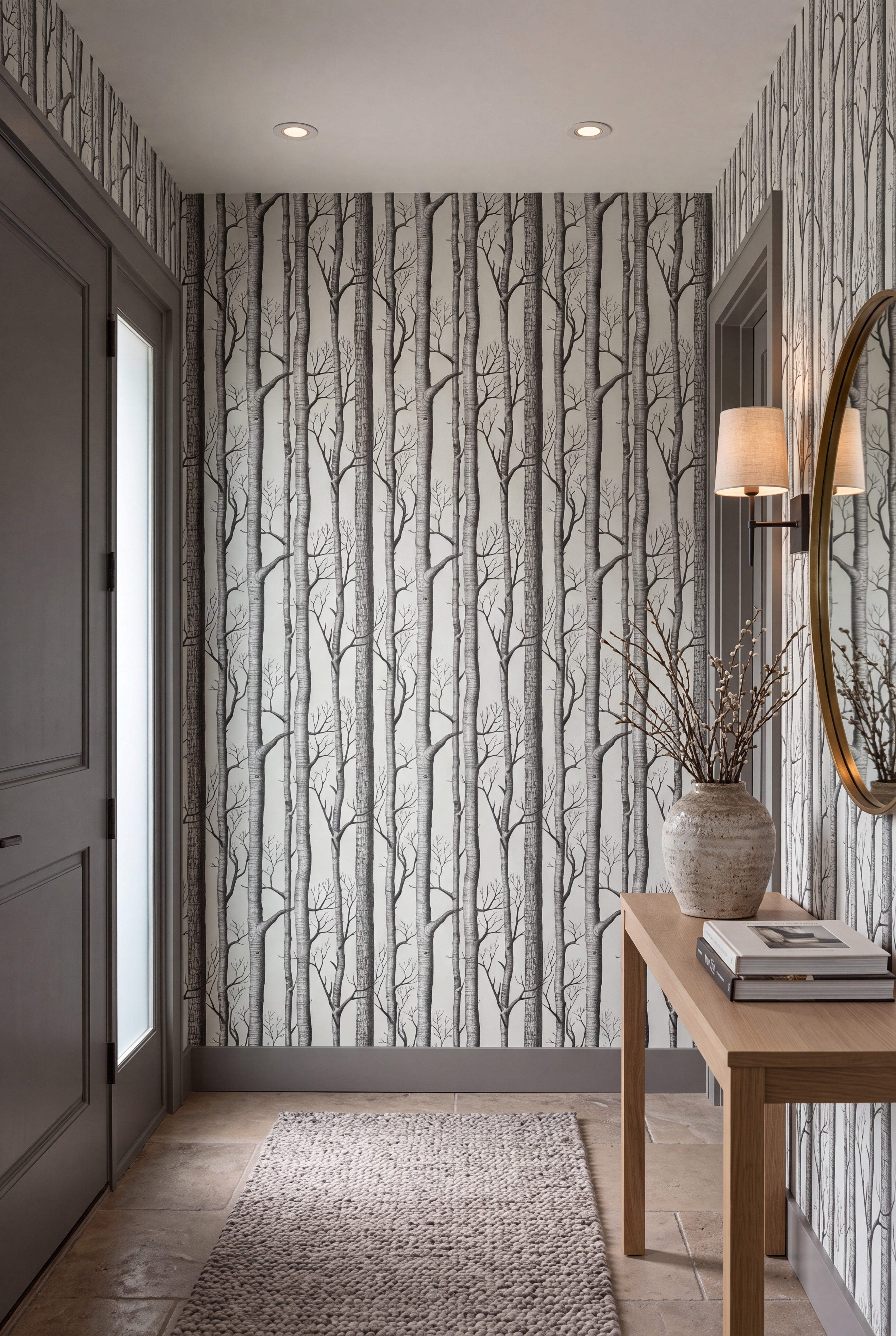 Birch Grove wallpaper shown in an entryway