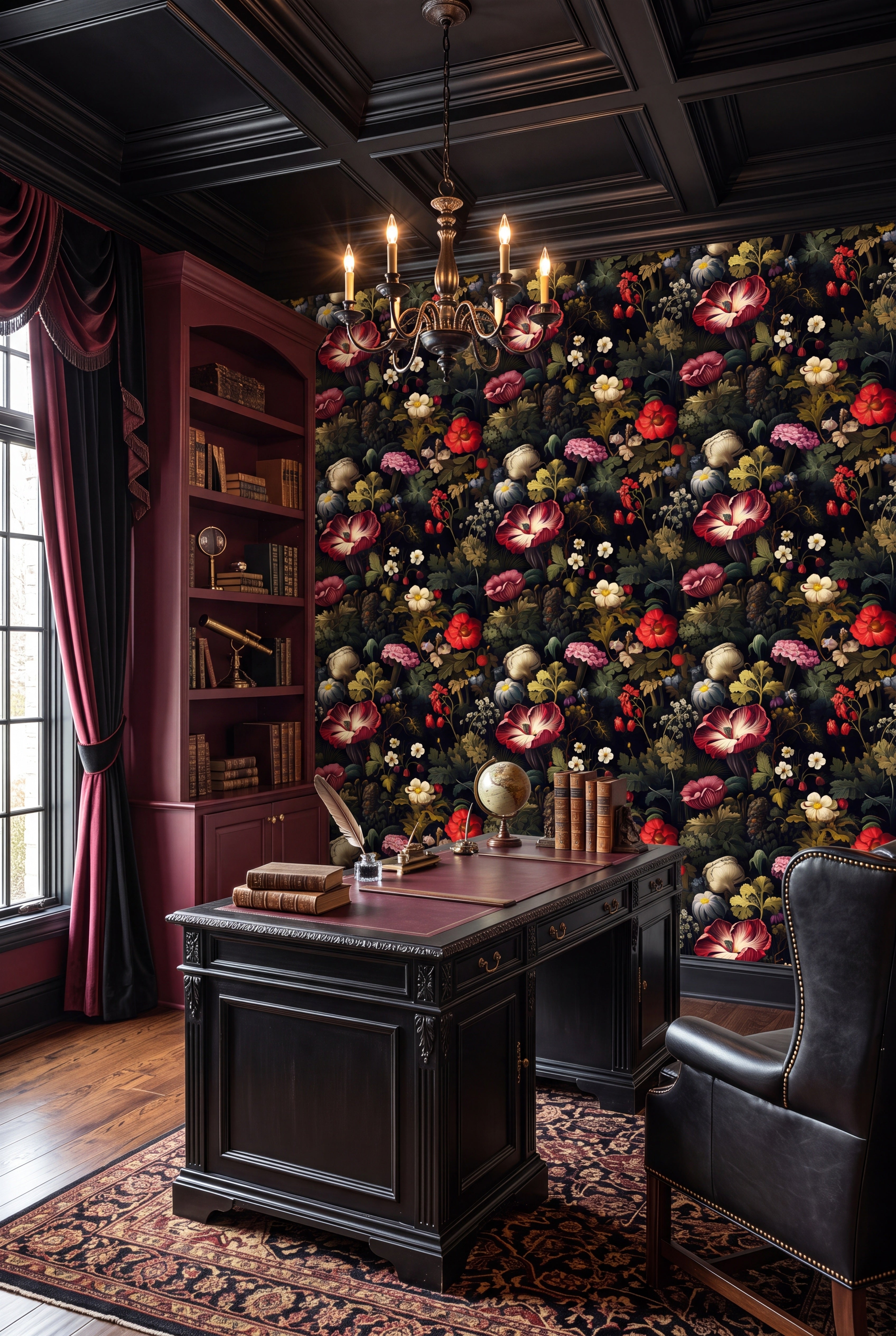Amsterdam Dusk wallpaper shown in a home office
