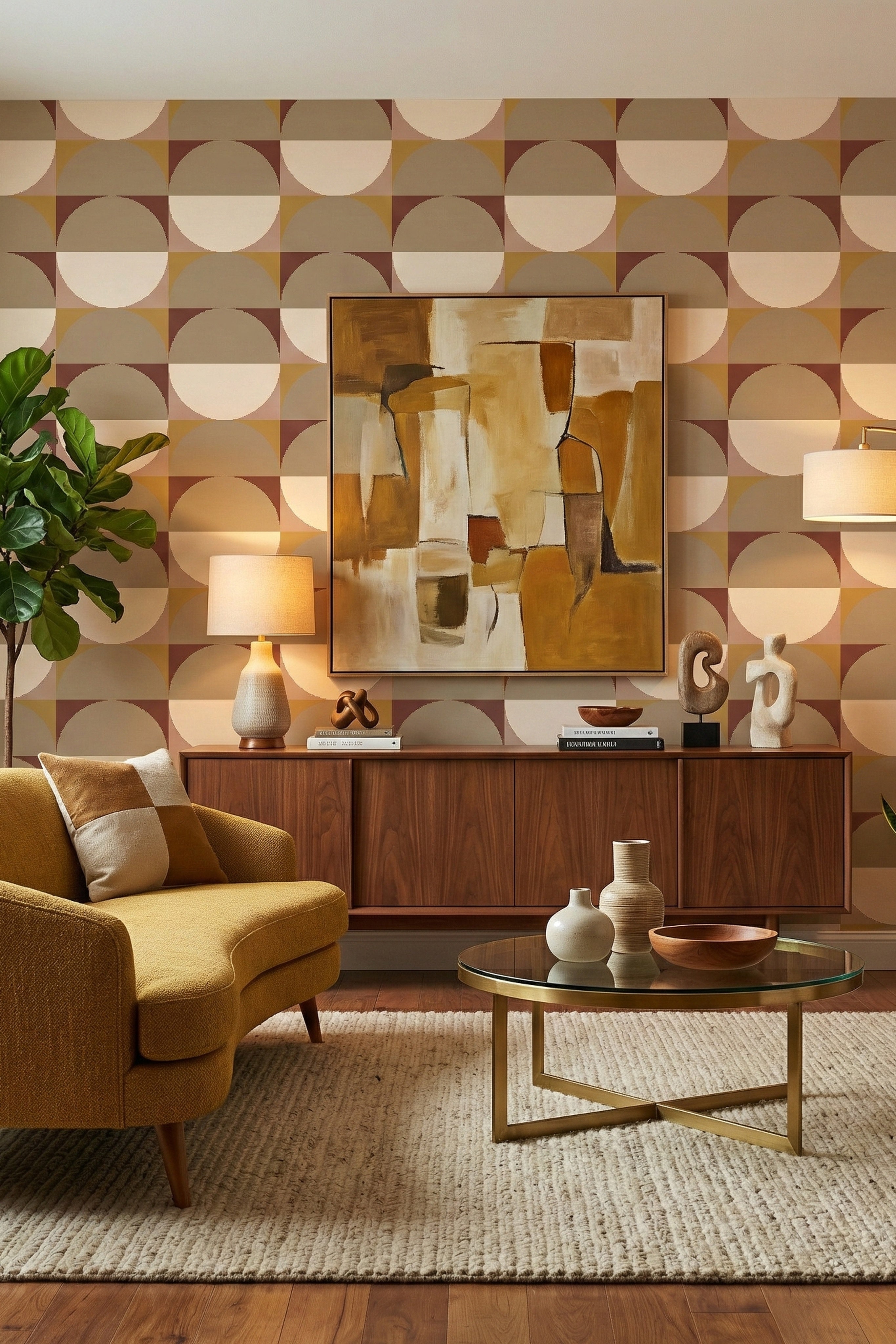 Roundabout wallpaper shown in a living room
